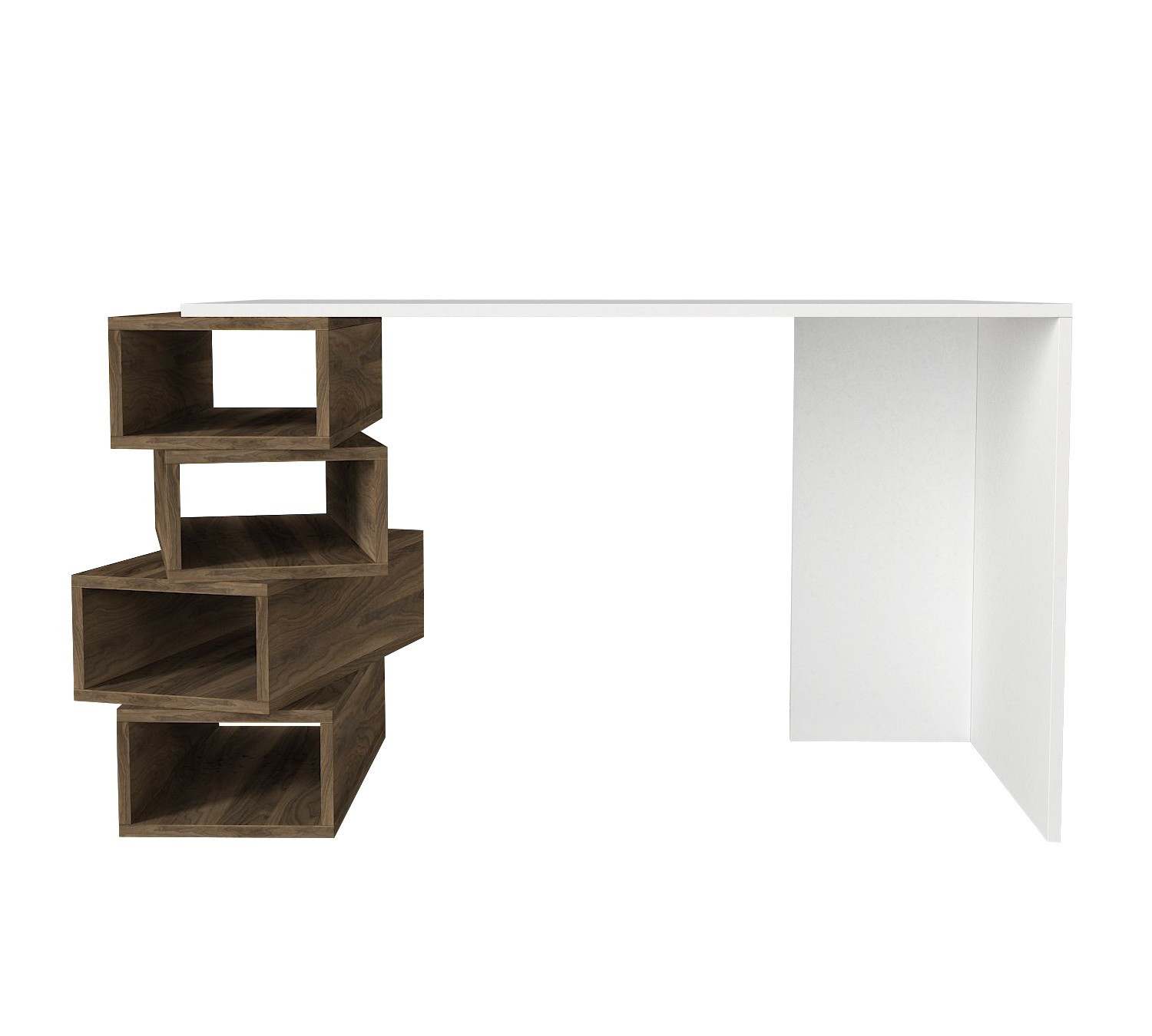NORDVÄRK Jenga skrivebord, m. 4 rum, rektangulær - hvid og valnøddefarvet melamin (130x60)