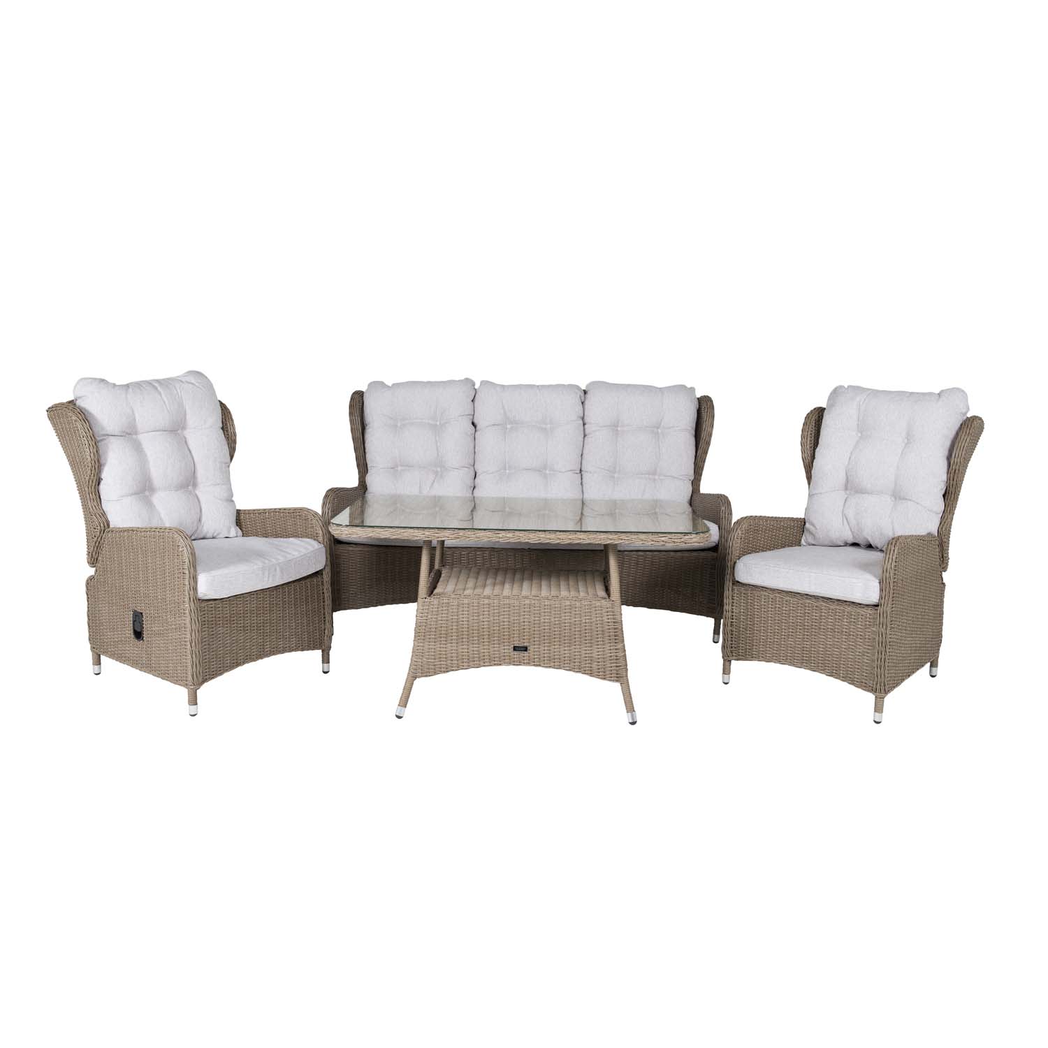 1: VENTURE DESIGN Washington sofa havesæt med recliner stol natur hynder - natur rattan