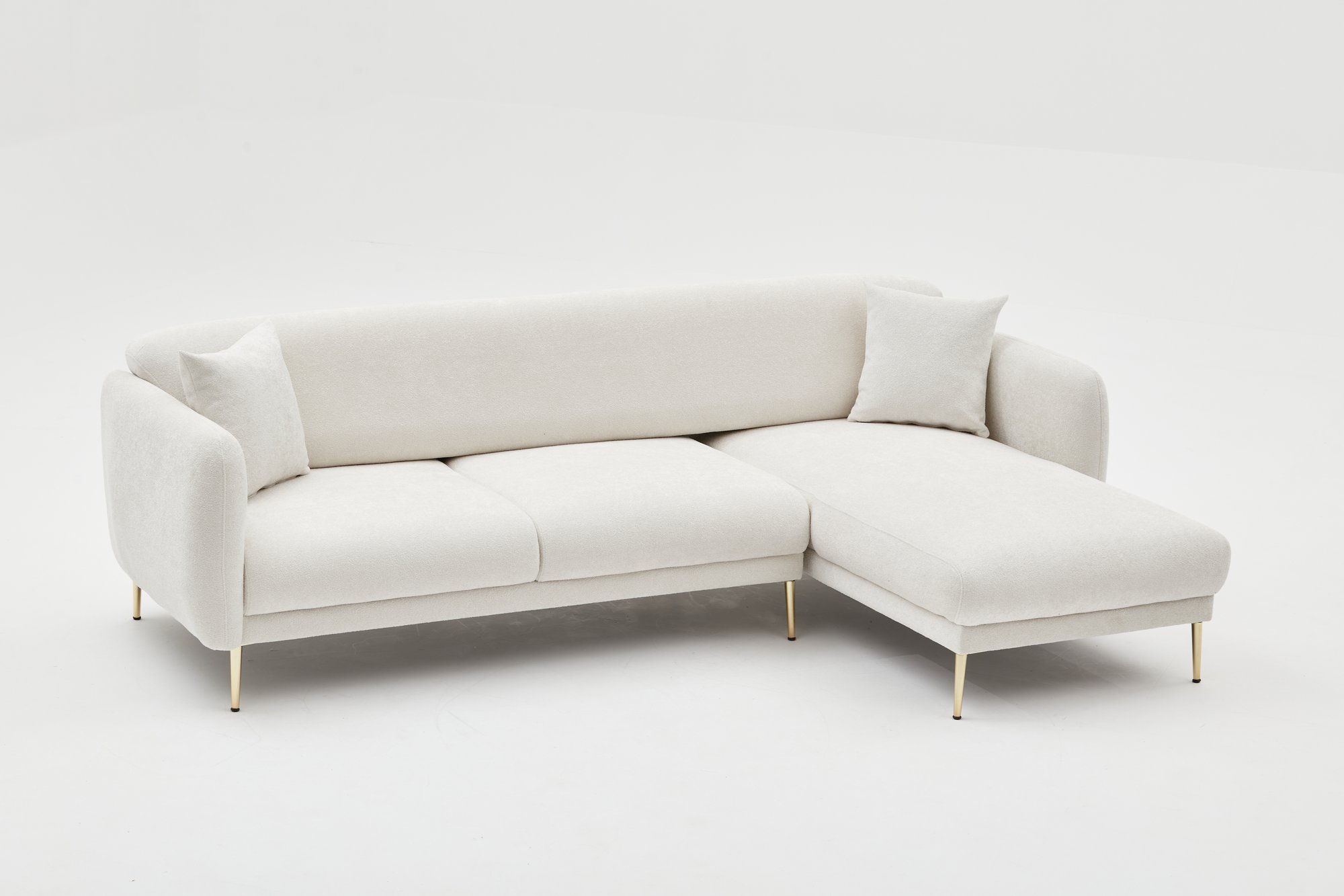 NORDVÄRK Simena hjørnesofa, højre - creme polyester og metal