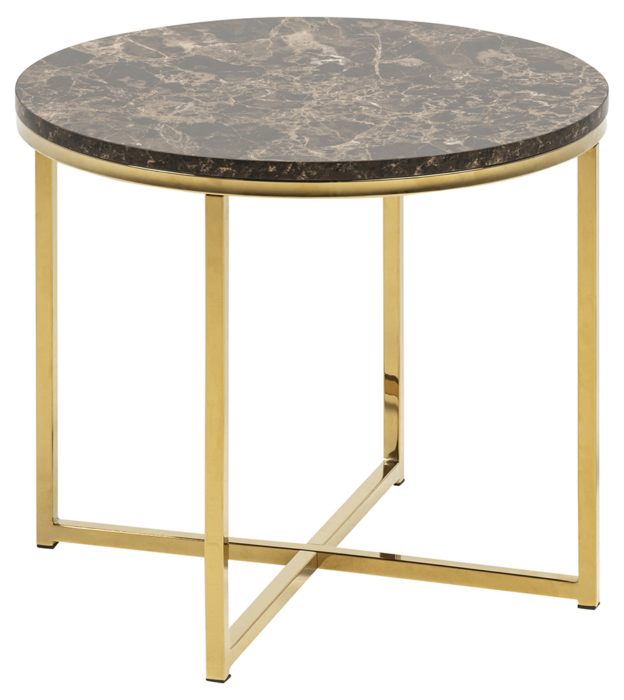 Billede af ACT NORDIC Alisma hjørnebord - brun/guld marmorpapir/metal, rund (Ø50)