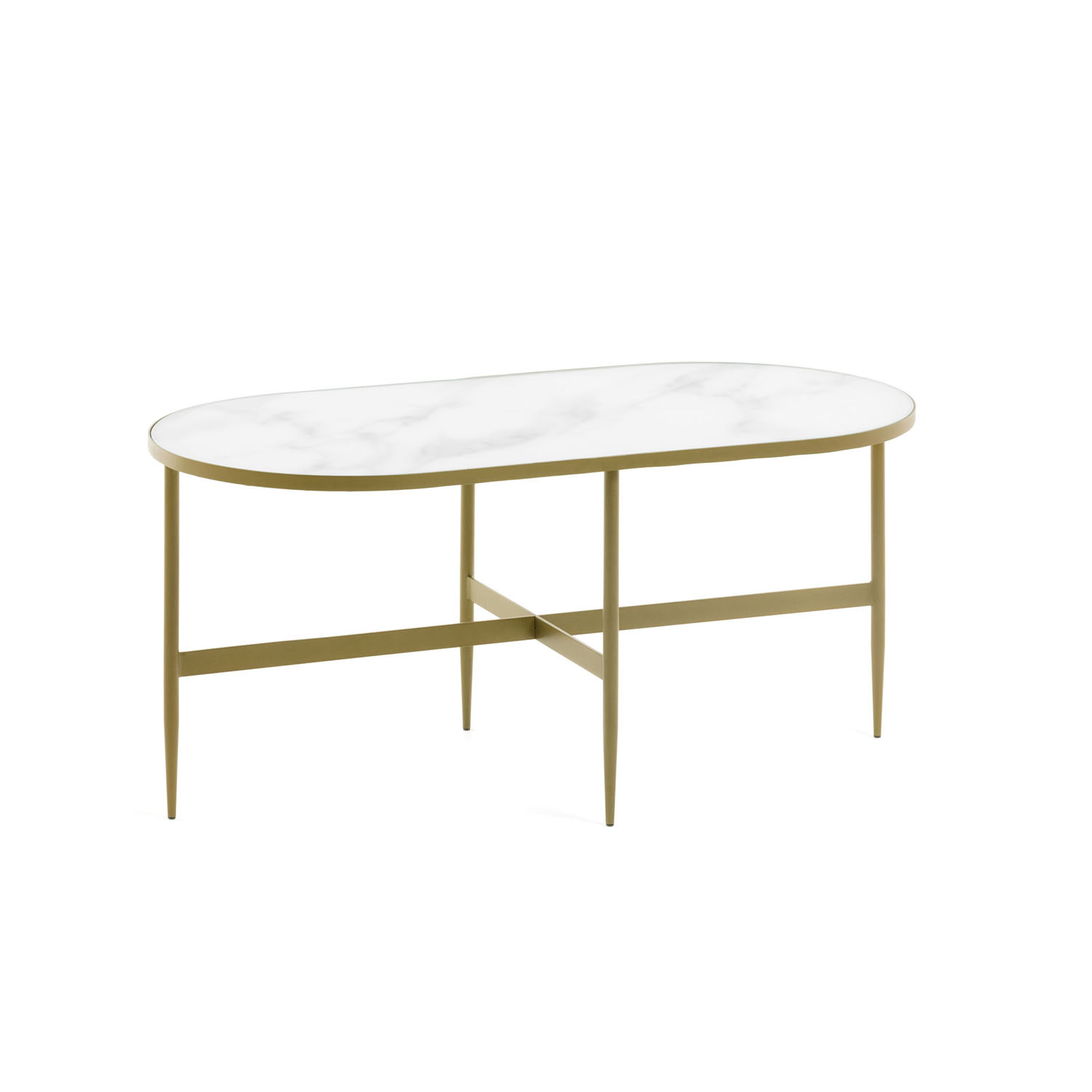 LAFORMA oval Elisenda sofabord - hvid glas og guld stål (100x50)