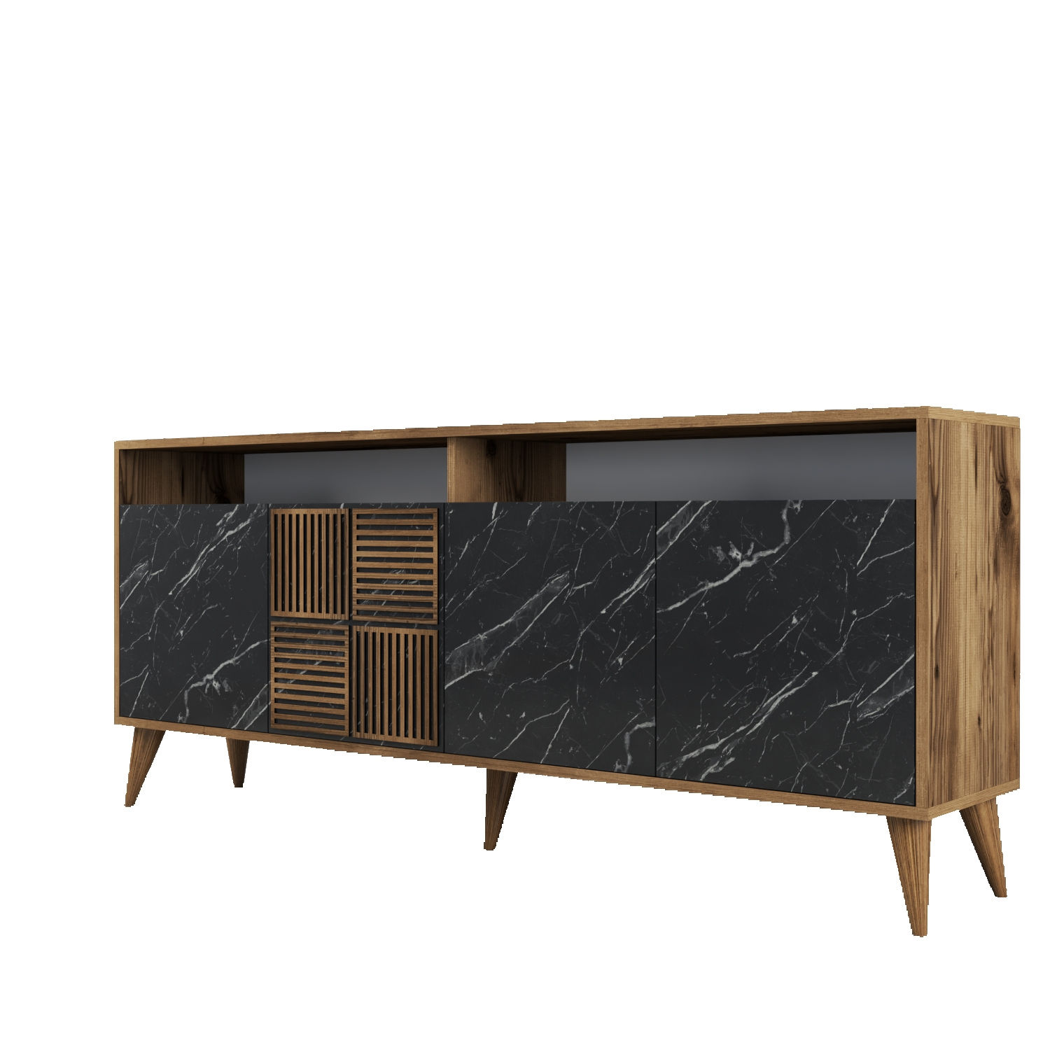 NORDVÄRK Milan - Walnut, Black Marble Console, Walnut Black