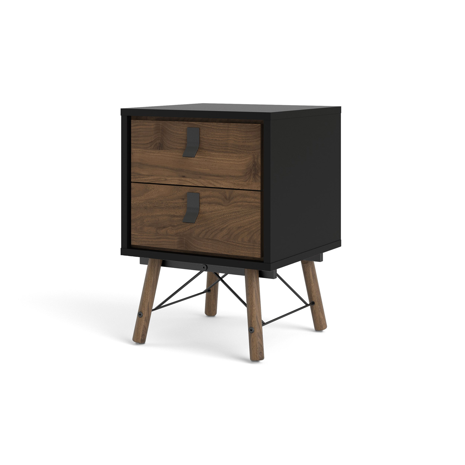 tvilum ry sängbord, med 2 lådor - valnöt/svart folie och valnötsträ (43,3x40,1)