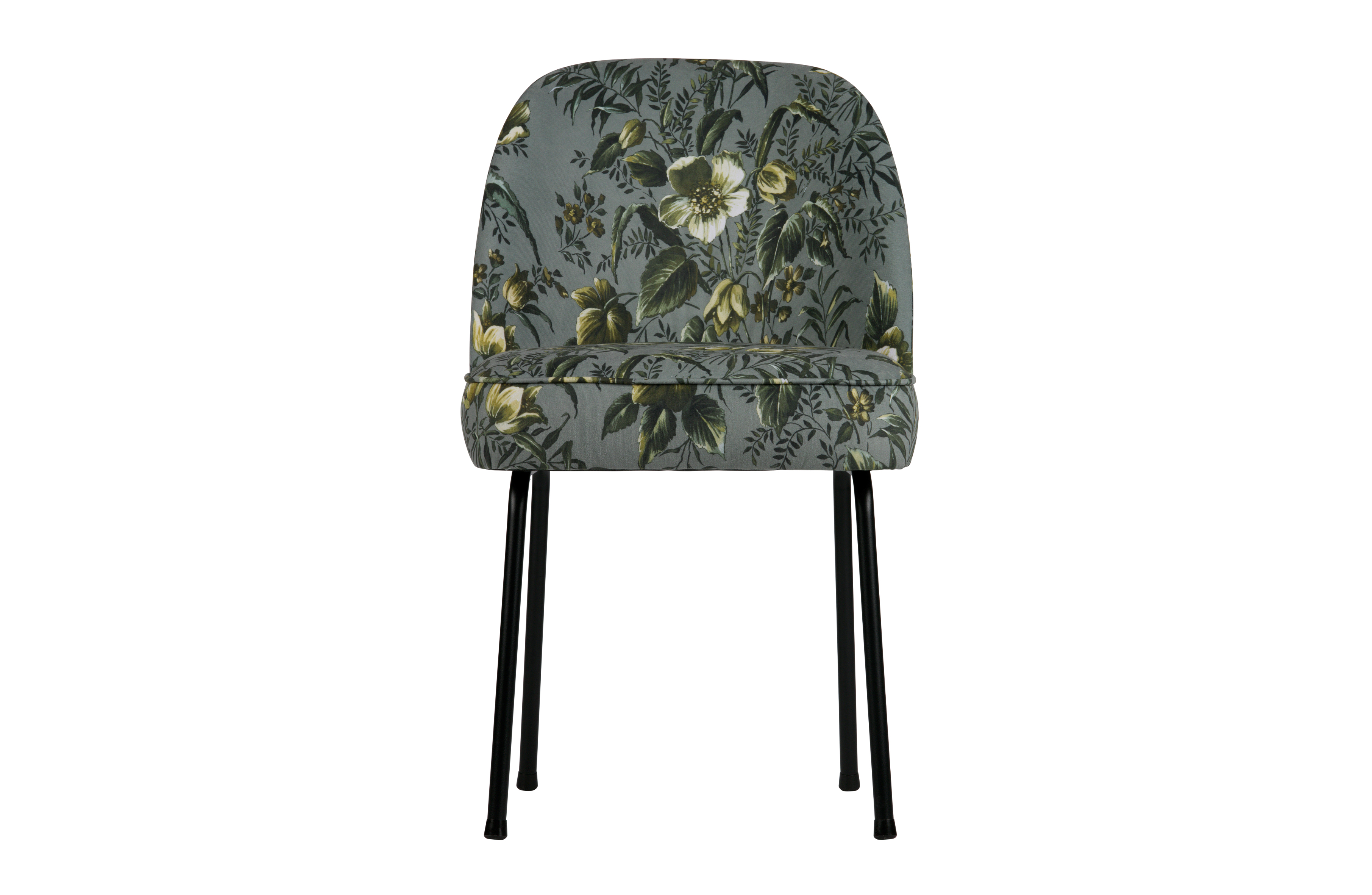 BEPUREHOME Vogue spisebordsstol - grå fløjl polyester m. valmueprint og sort metal