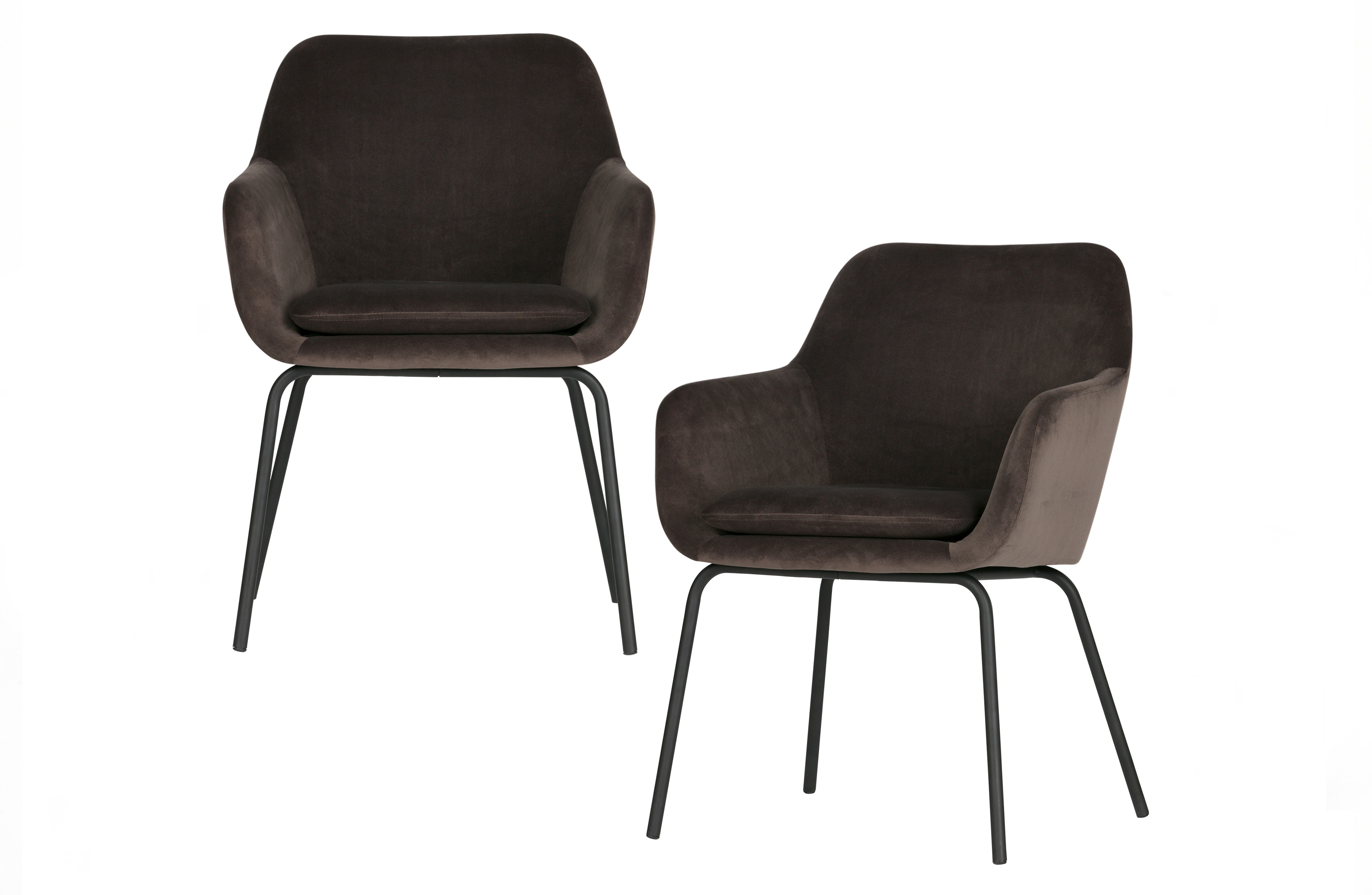 VTWONEN Mood spisebordsstol, m. armlæn - antracitgrå fløjl polyester og sort metal (sæt med 2)