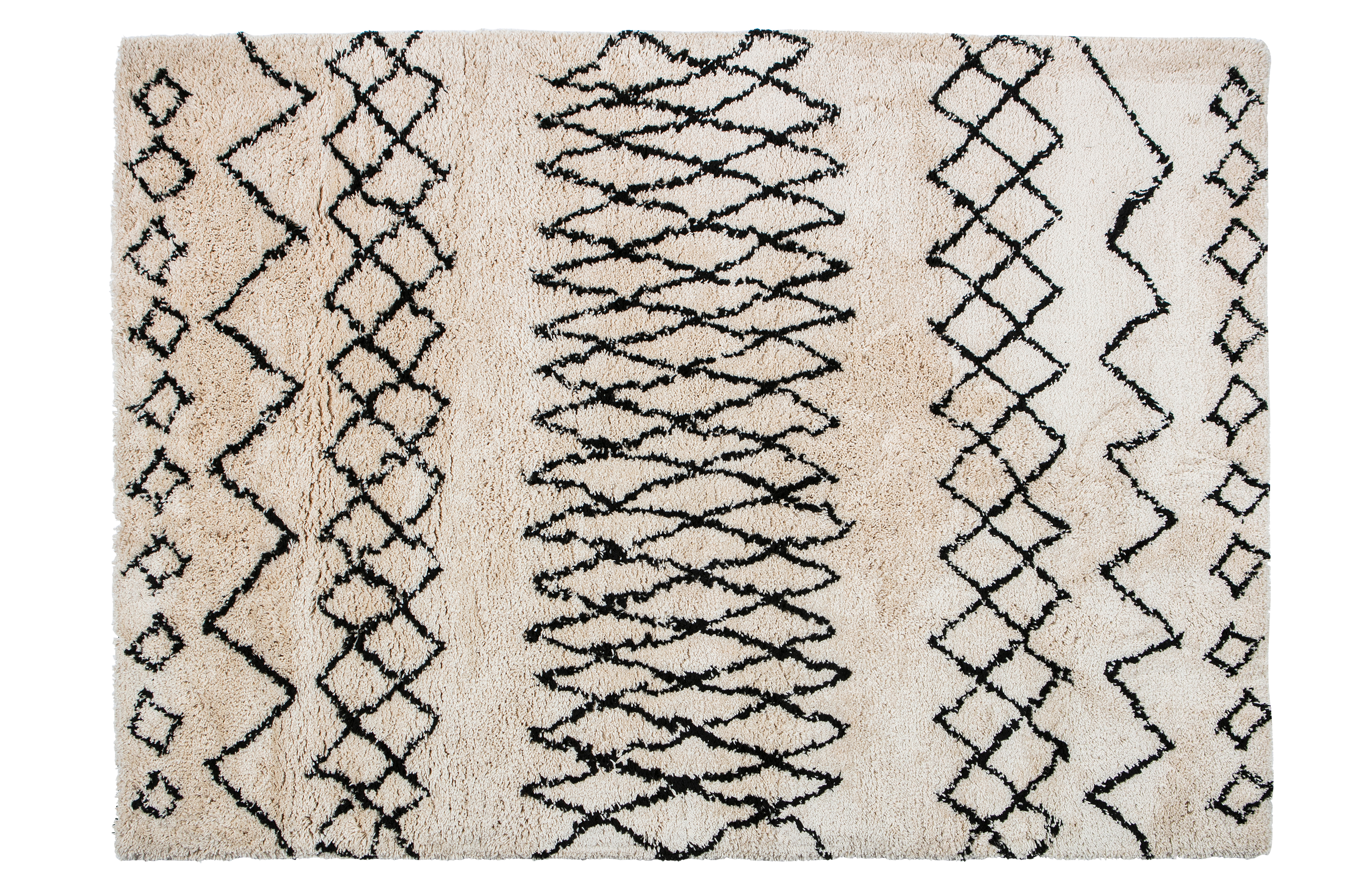 WOOOD Nando gulvtæppe, rektangulær - offwhite/sort grafisk print polyester (160x230)