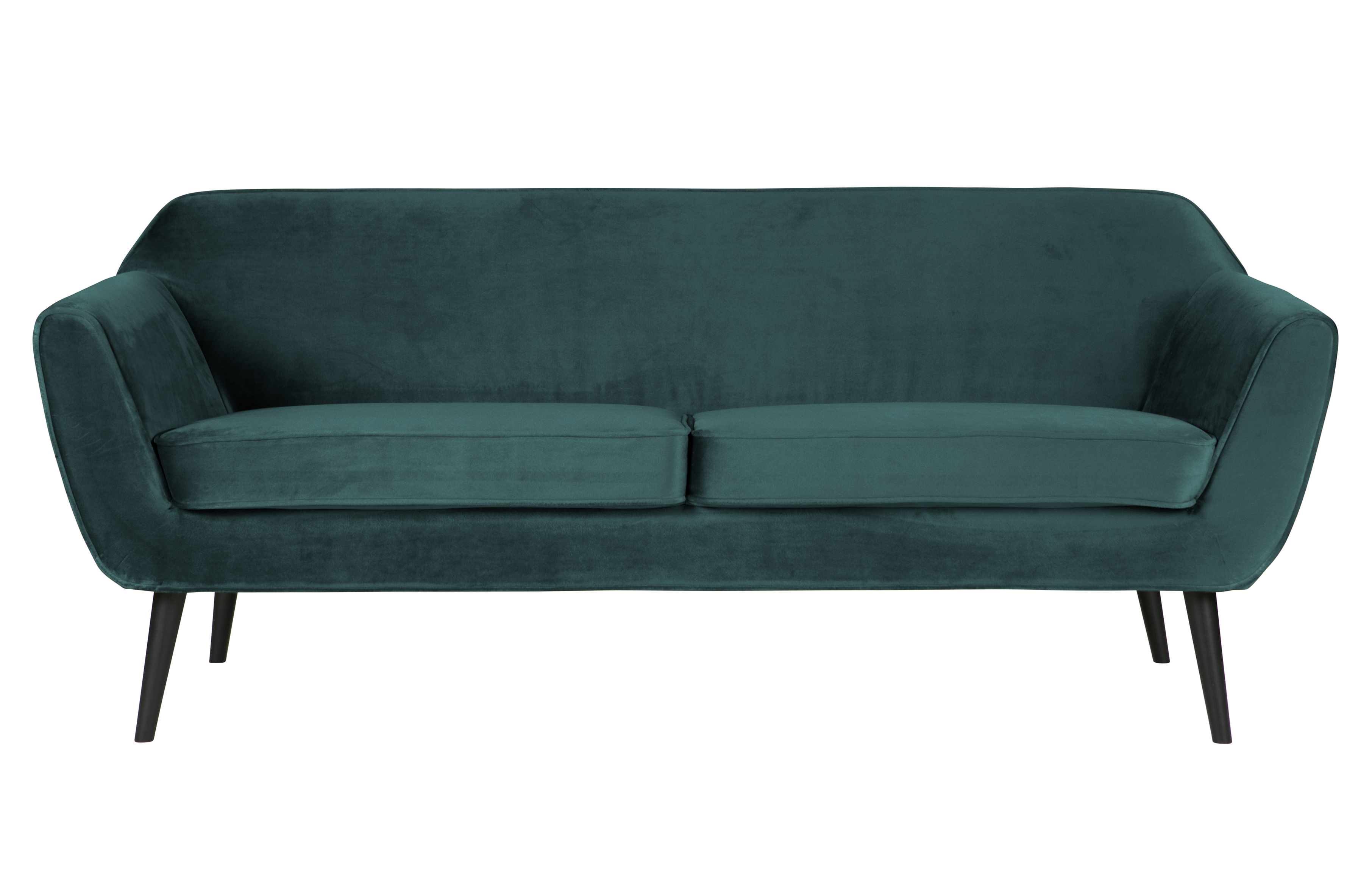 WOOOD Rocco sofa - krikand blågrøn polyester fløjl og sort bøgetræ