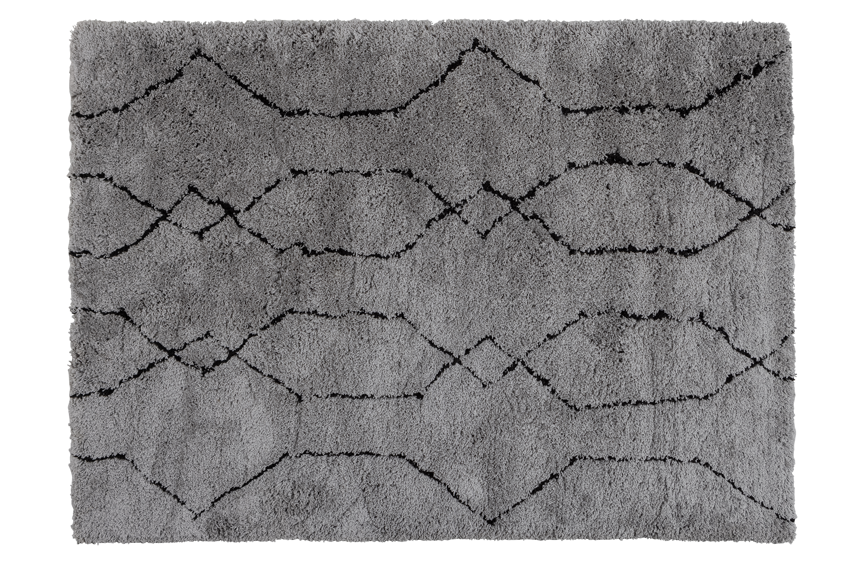 WOOOD Nové gulvtæppe, rektangulær - lysegrå/sort grafisk print polyester (170x240)