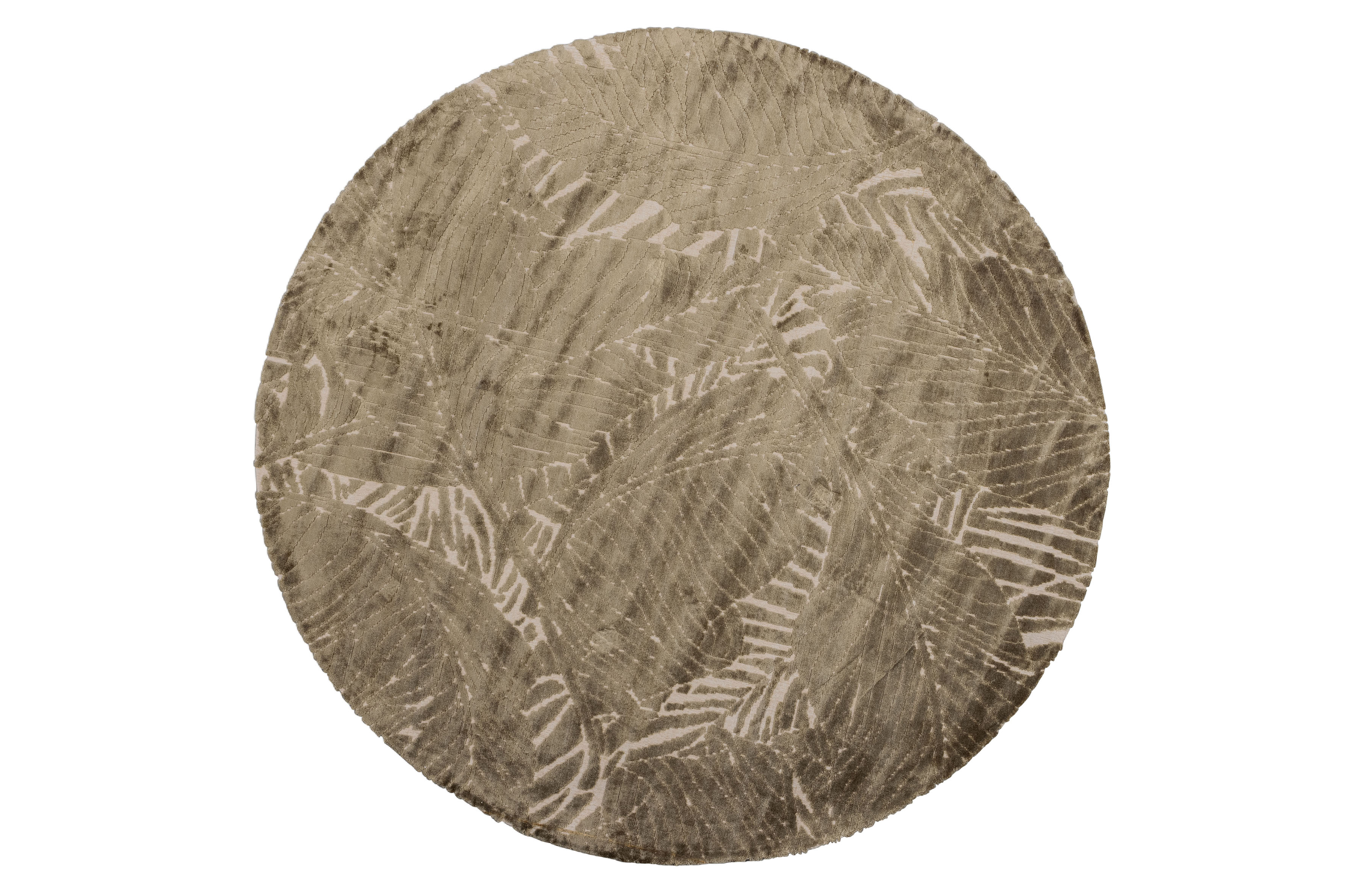 WOOOD EXCLUSIVE Naya gulvtæppe med plante design, rund - viskose og polyester (Ø200)