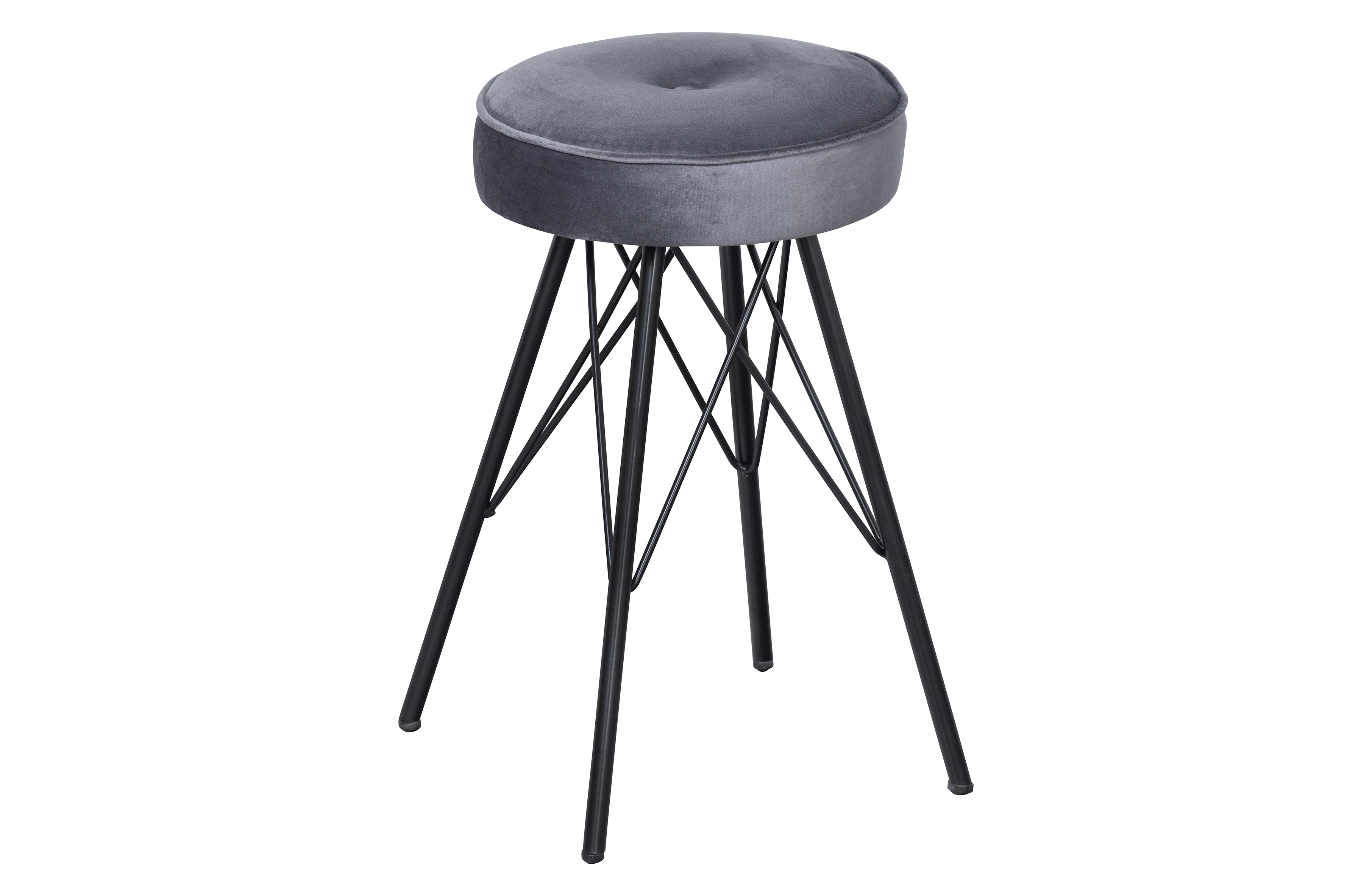 Køb WOOOD Bella taburet, rund – asfaltgrå polyester fløjl og sort metal (Ø33)