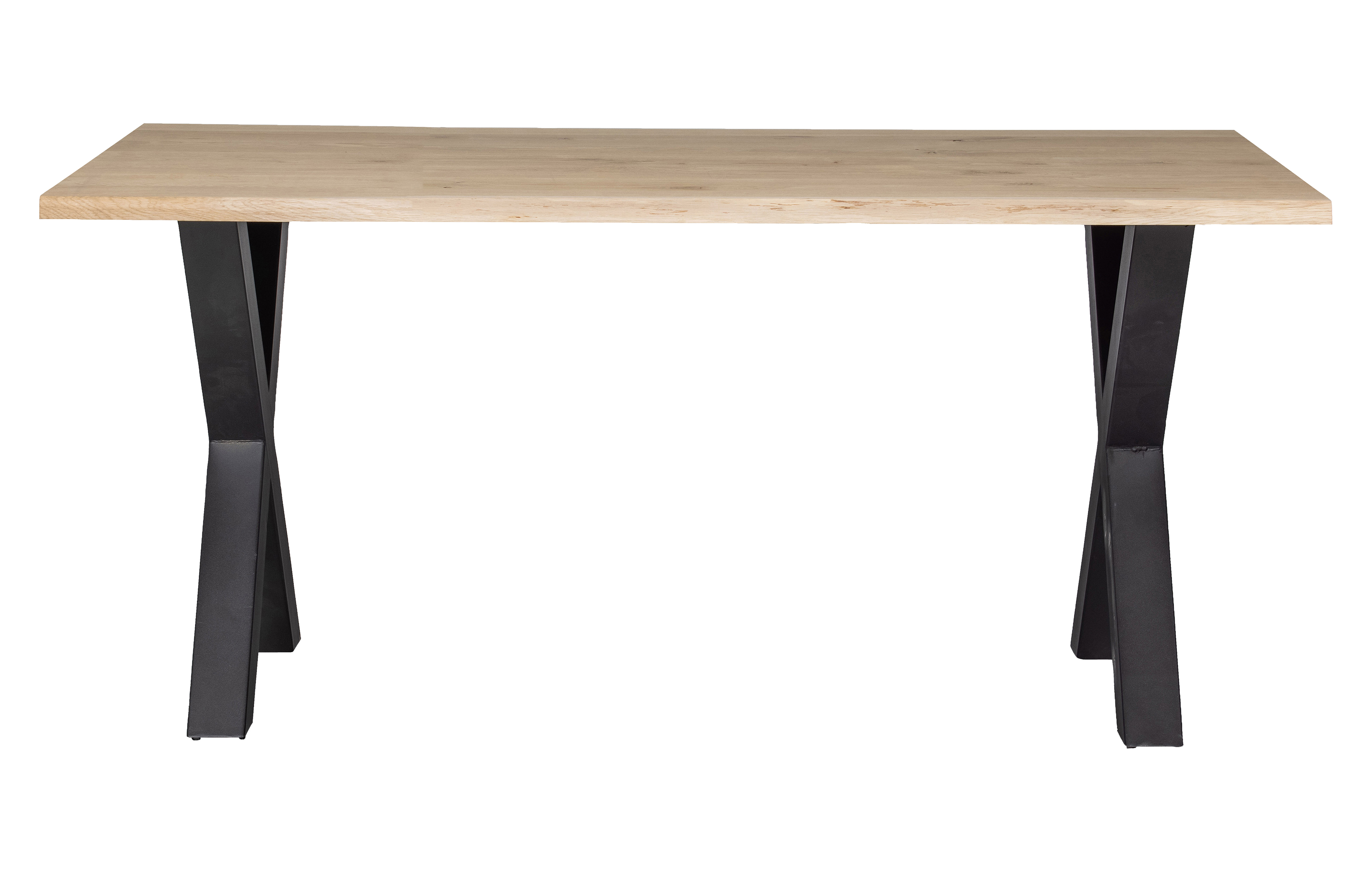WOOOD Tablo træstamme spisebord, m. bølget kant, rektangulær - natur eg og sort stål (180x90)
