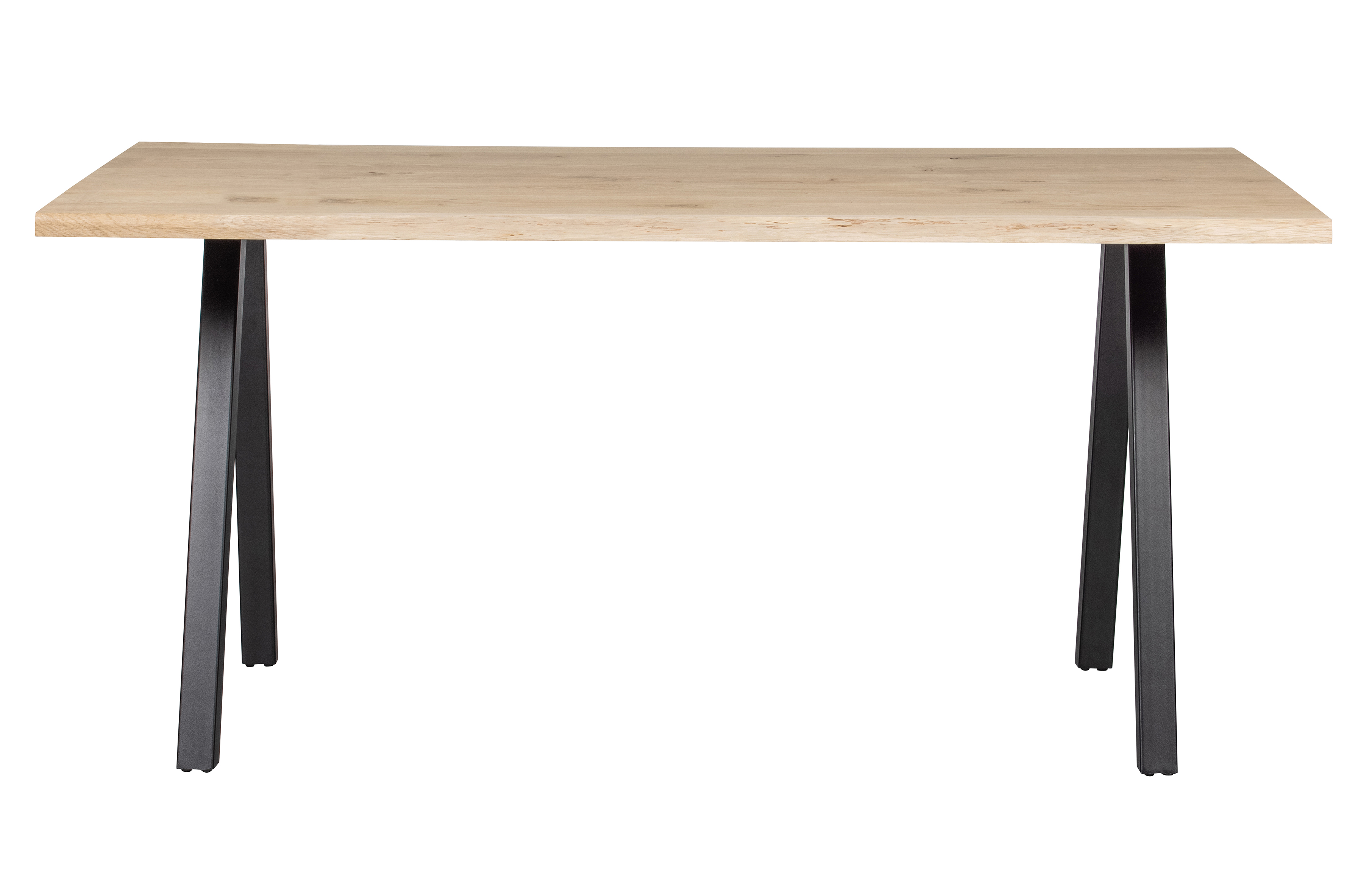 WOOOD Tablo træstamme spisebord, m. bølget kant, rektangulær - natur eg og sort stål (160x90)