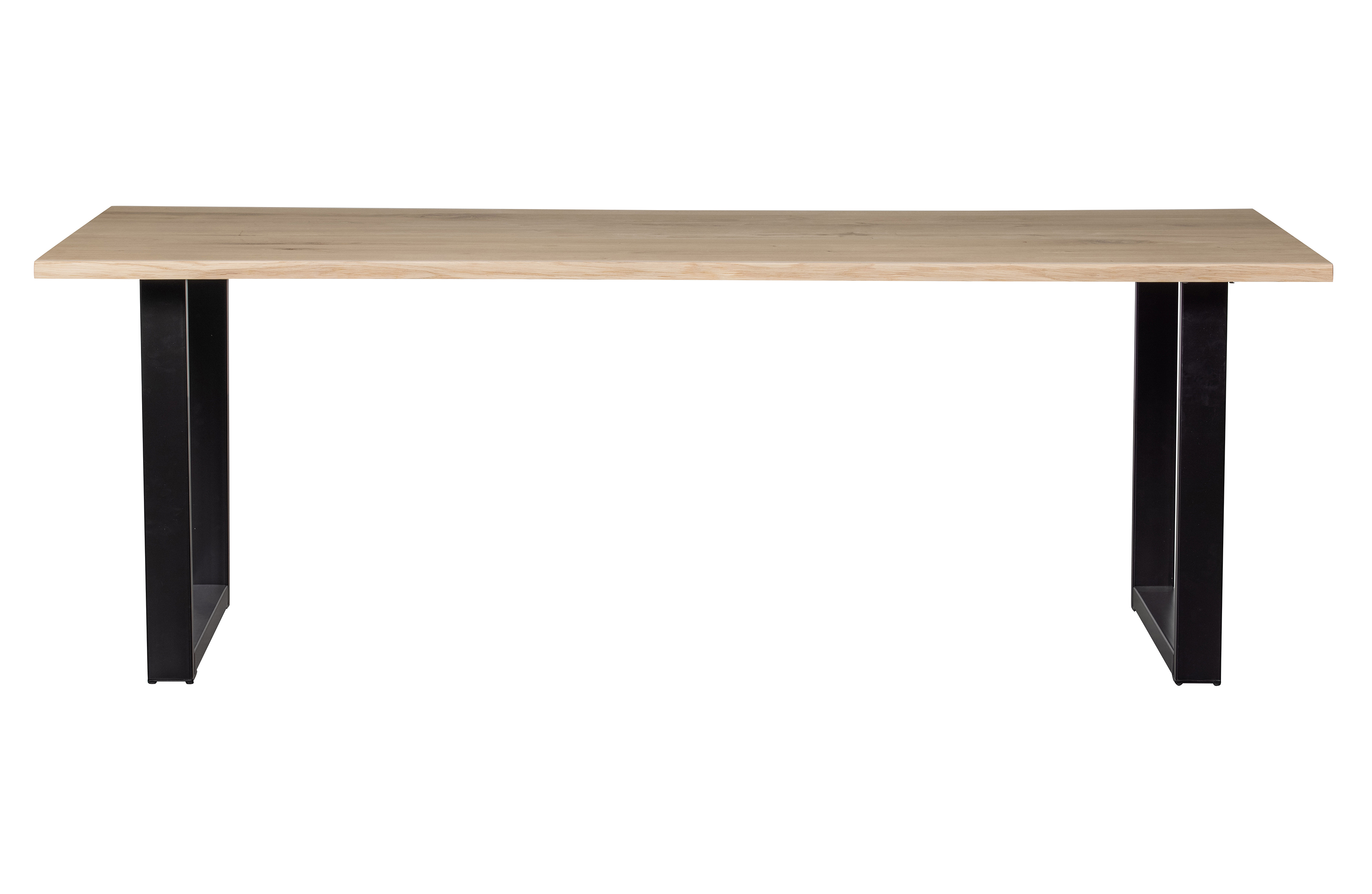 WOOOD Tablo træstamme spisebord, m. bølget kant, rektangulær - natur eg og sort stål (220x90)