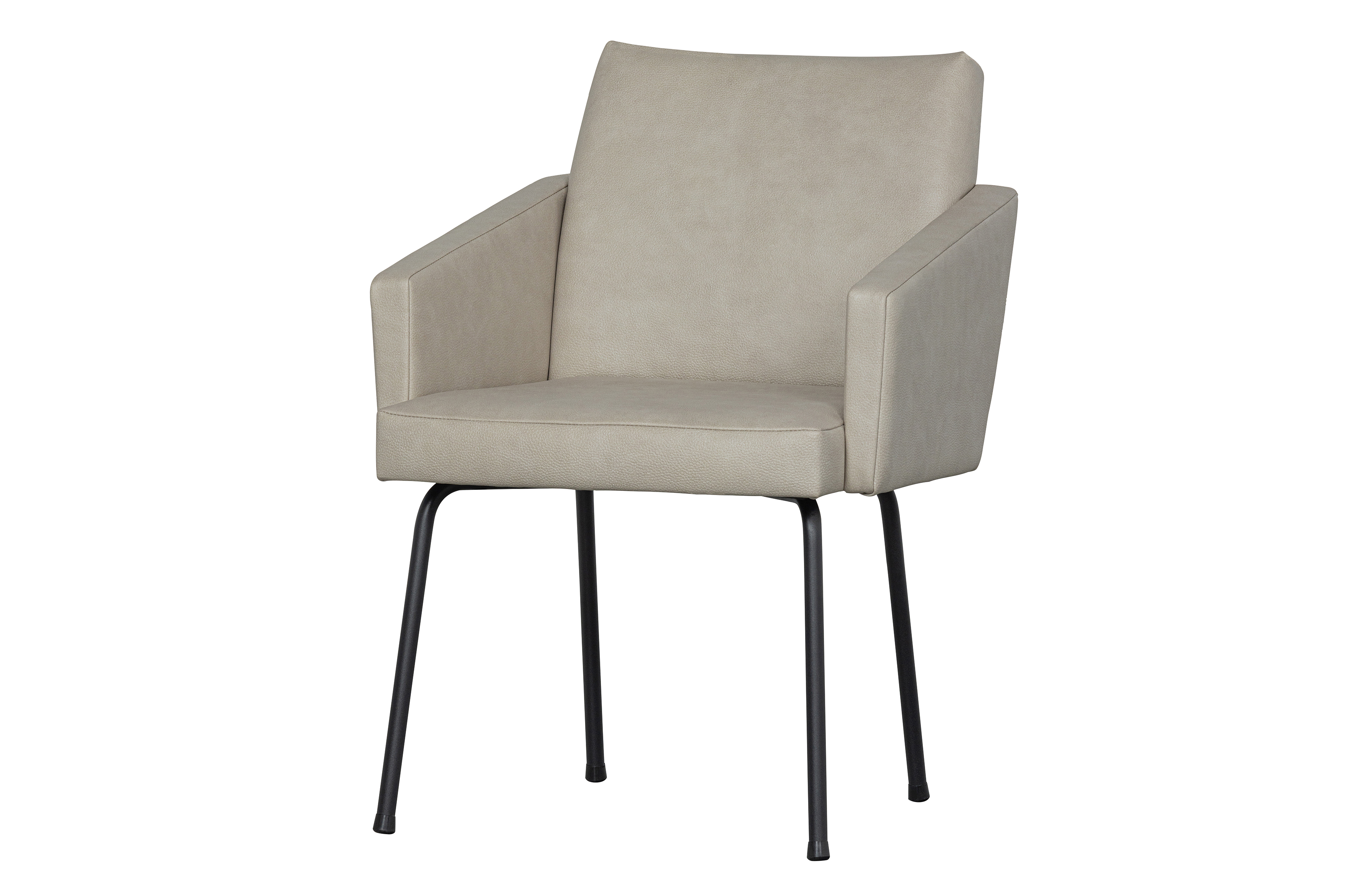 BEPUREHOME Monter spisebordsstol, m. armlæn  - natur imiteret læder polyester og sort metal