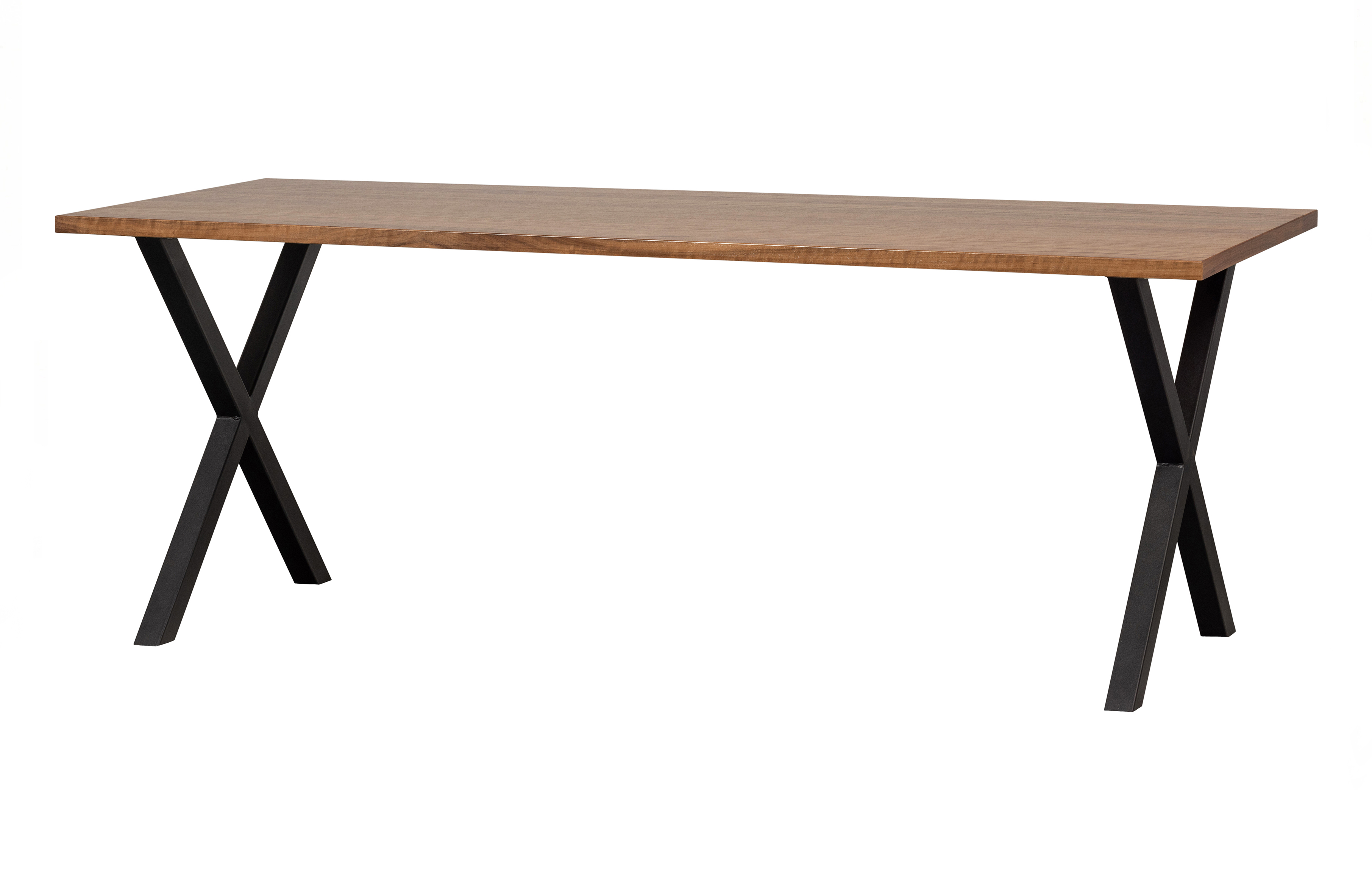 WOOOD EXCLUSIVE Jimmy spisebord, X-ben, rektangulær - brun valnøddefinér og sort metal (200x90)