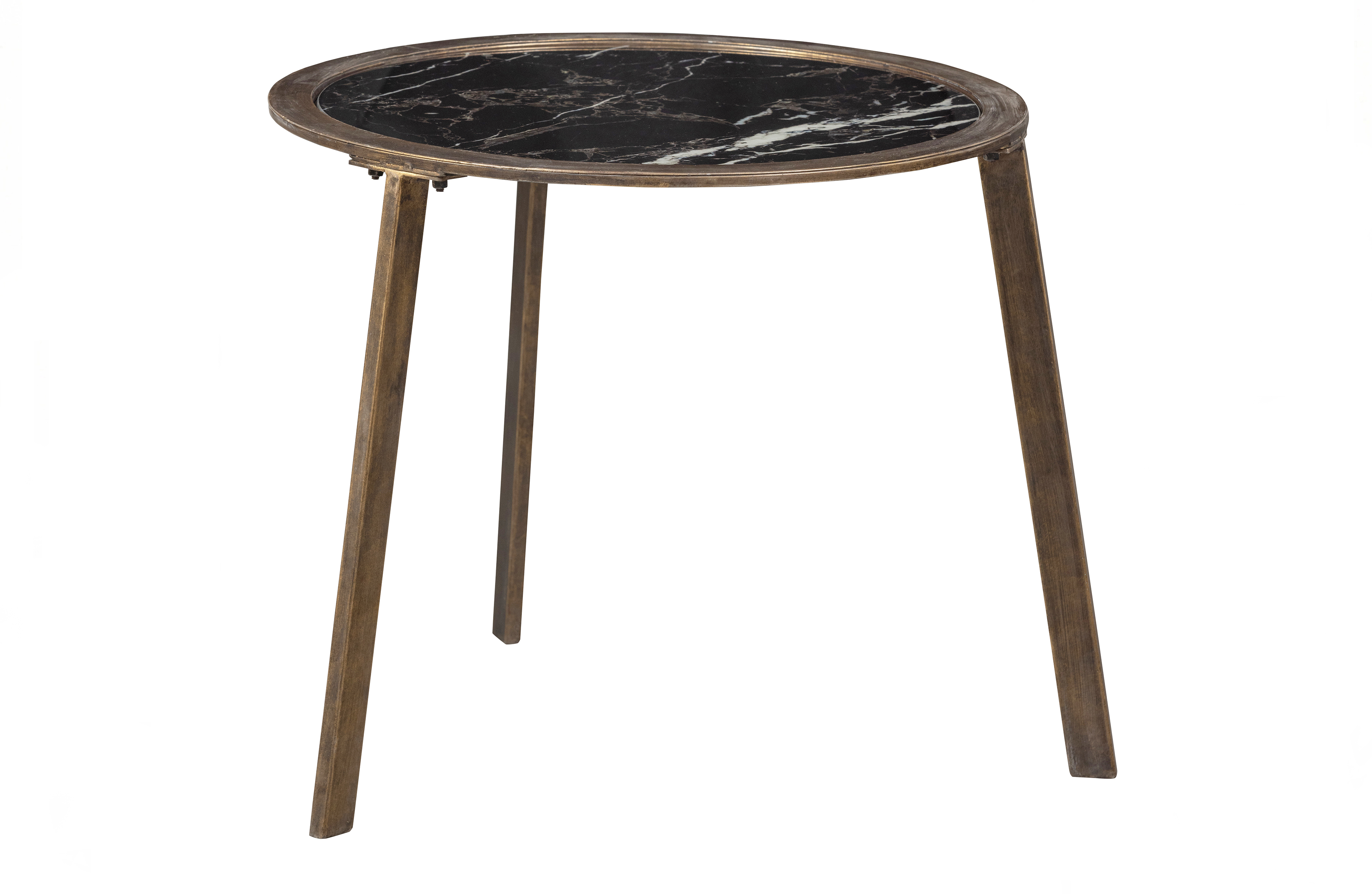 BEPUREHOME Lax sofabord, rund - sort glas og antik messing metal (Ø58)