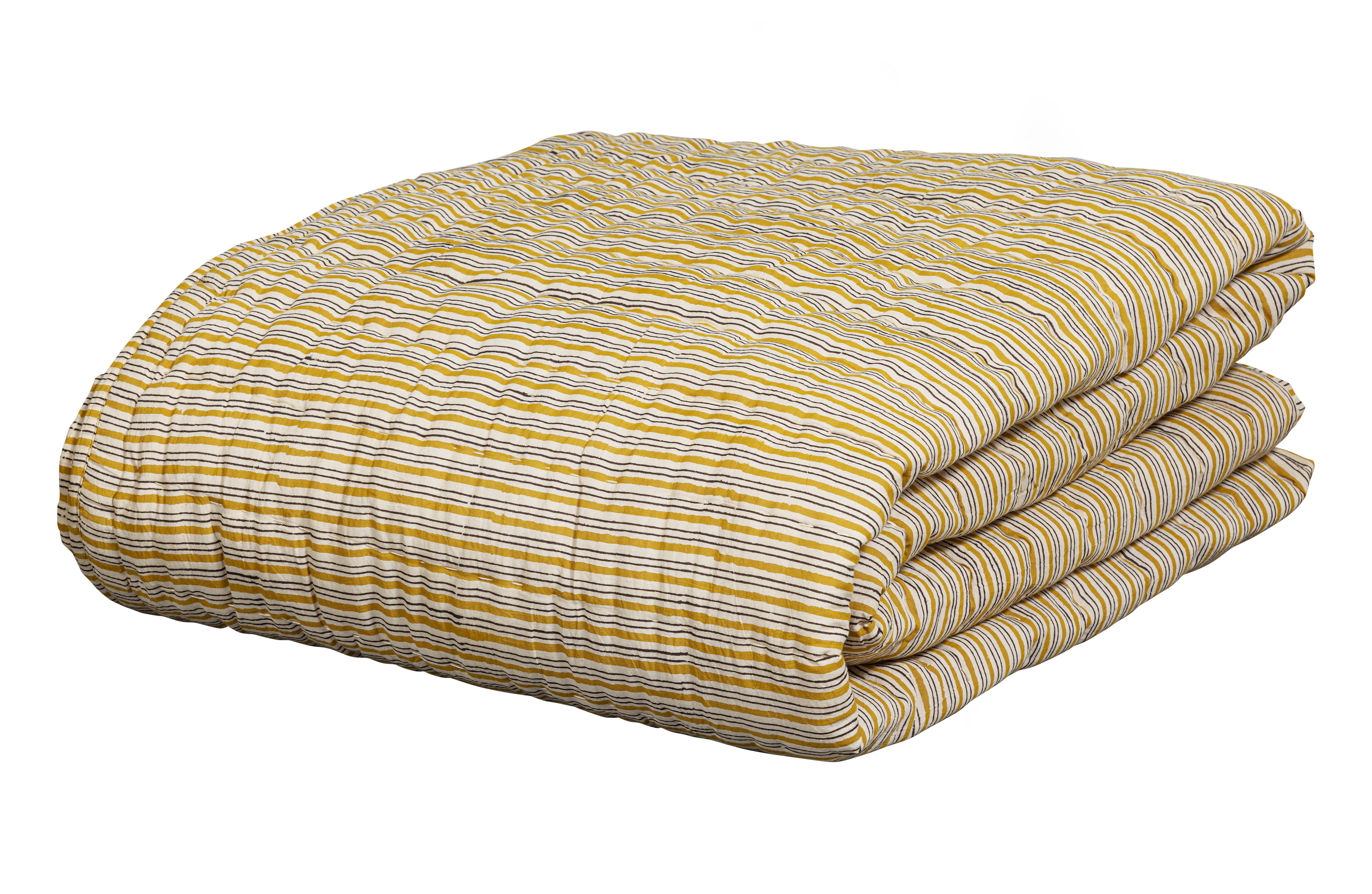 BEPUREHOME Comforting Spices chevron quilt/plaid m. tryk, håndquiltet - sennep/sort bomuld (220x265)