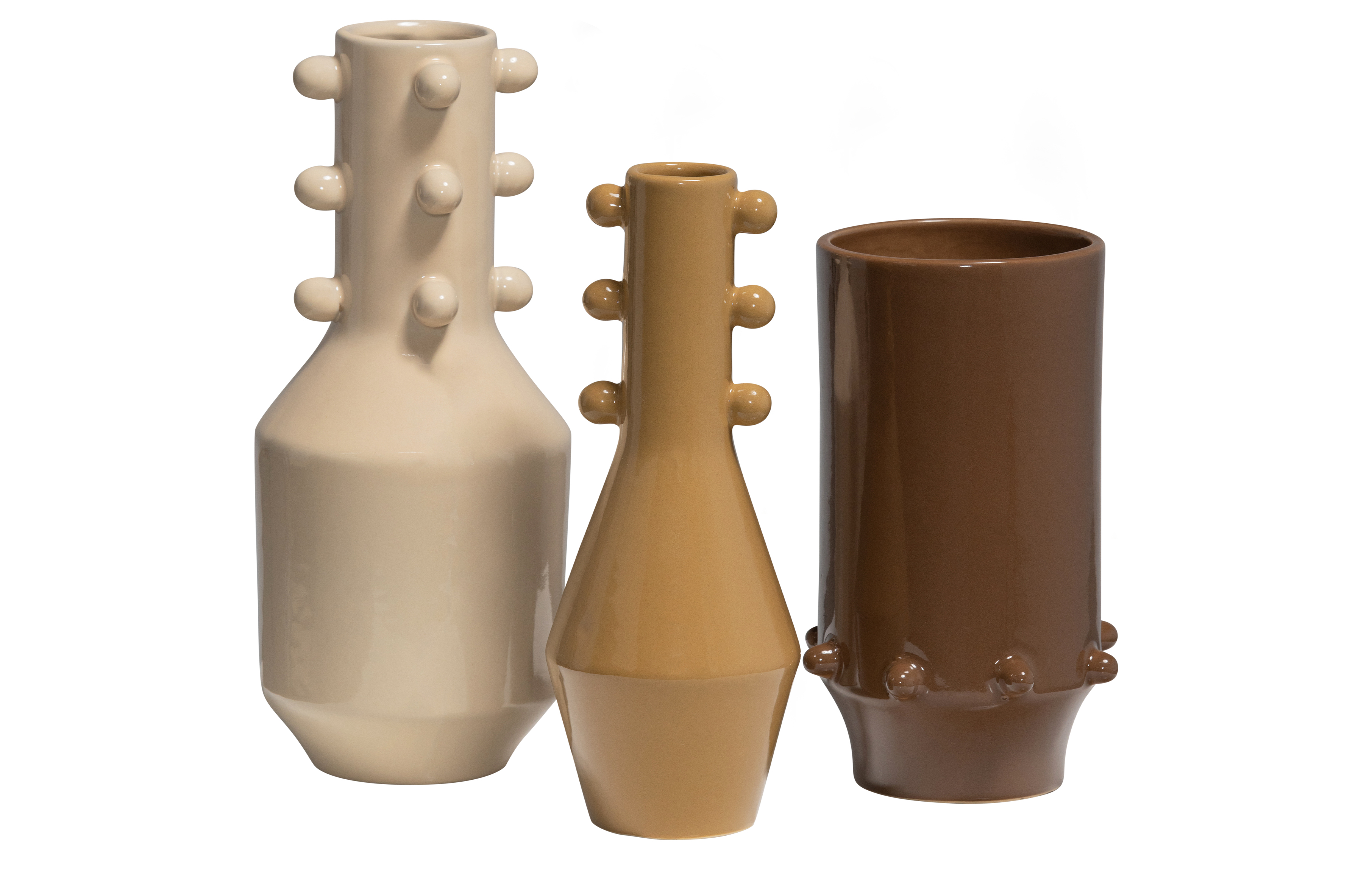 WOOOD EXCLUSIVE Donna vaser - brun, sennep og råhvid keramik (sæt med 3)