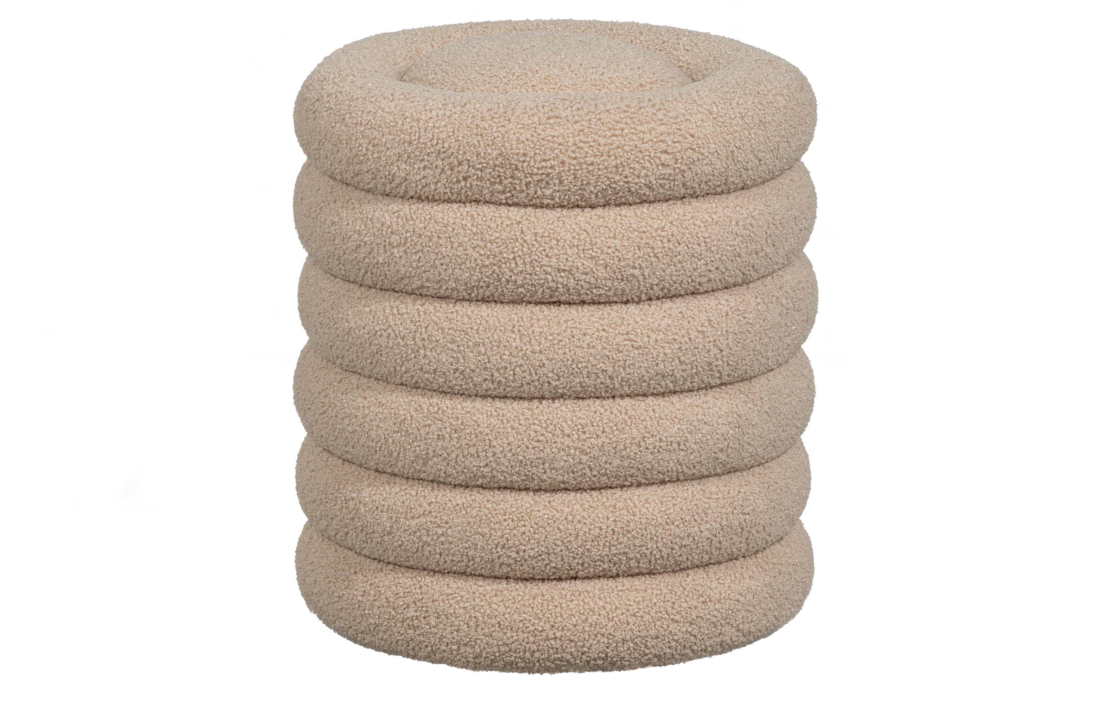 WOOOD Carly puf, rund - sand bamsestof polyester (Ø40)