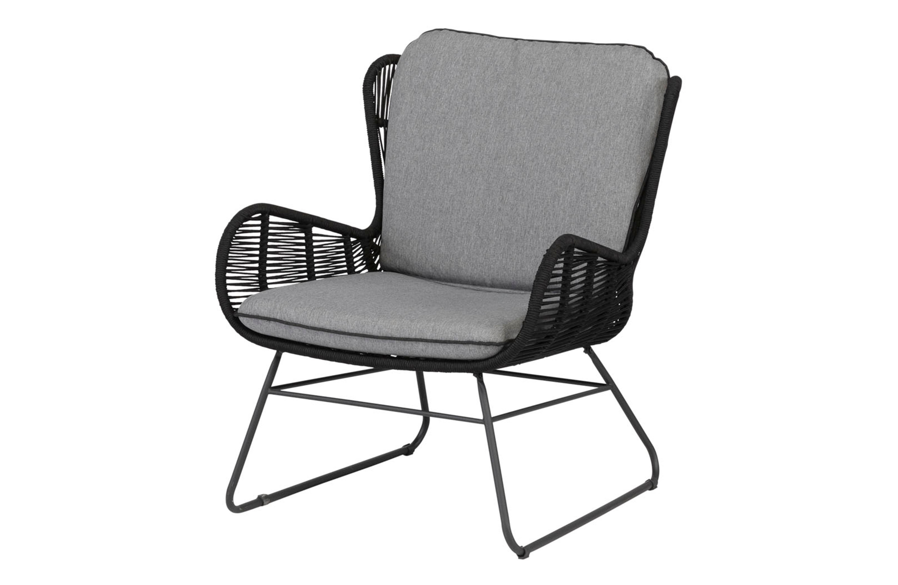 EXOTAN Grace loungestol, m. armlæn - antracitgrå stof, reb og stål