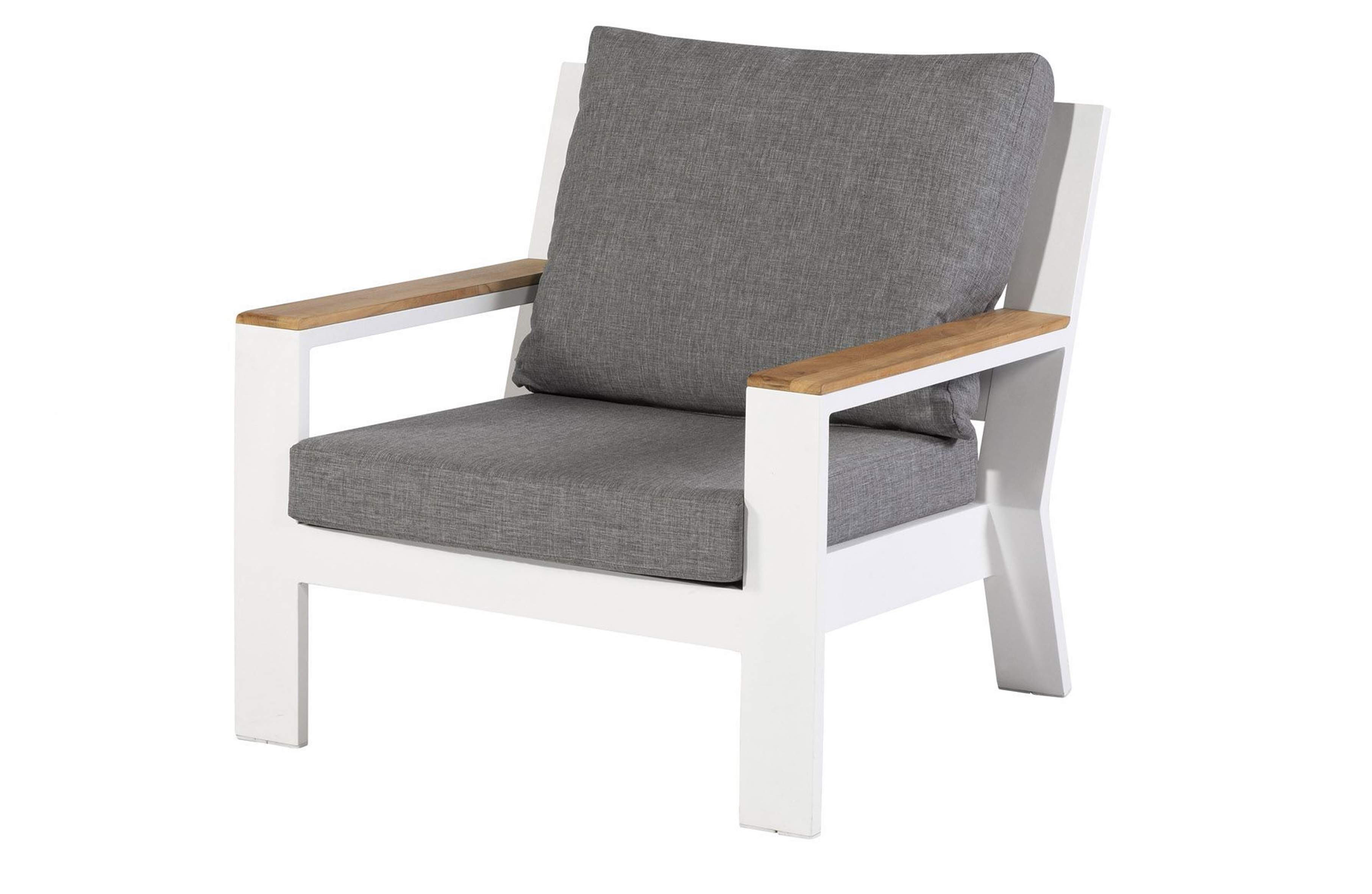 EXOTAN Valerie loungestol til haven, m. armlæn - natur teak og hvid aluminium