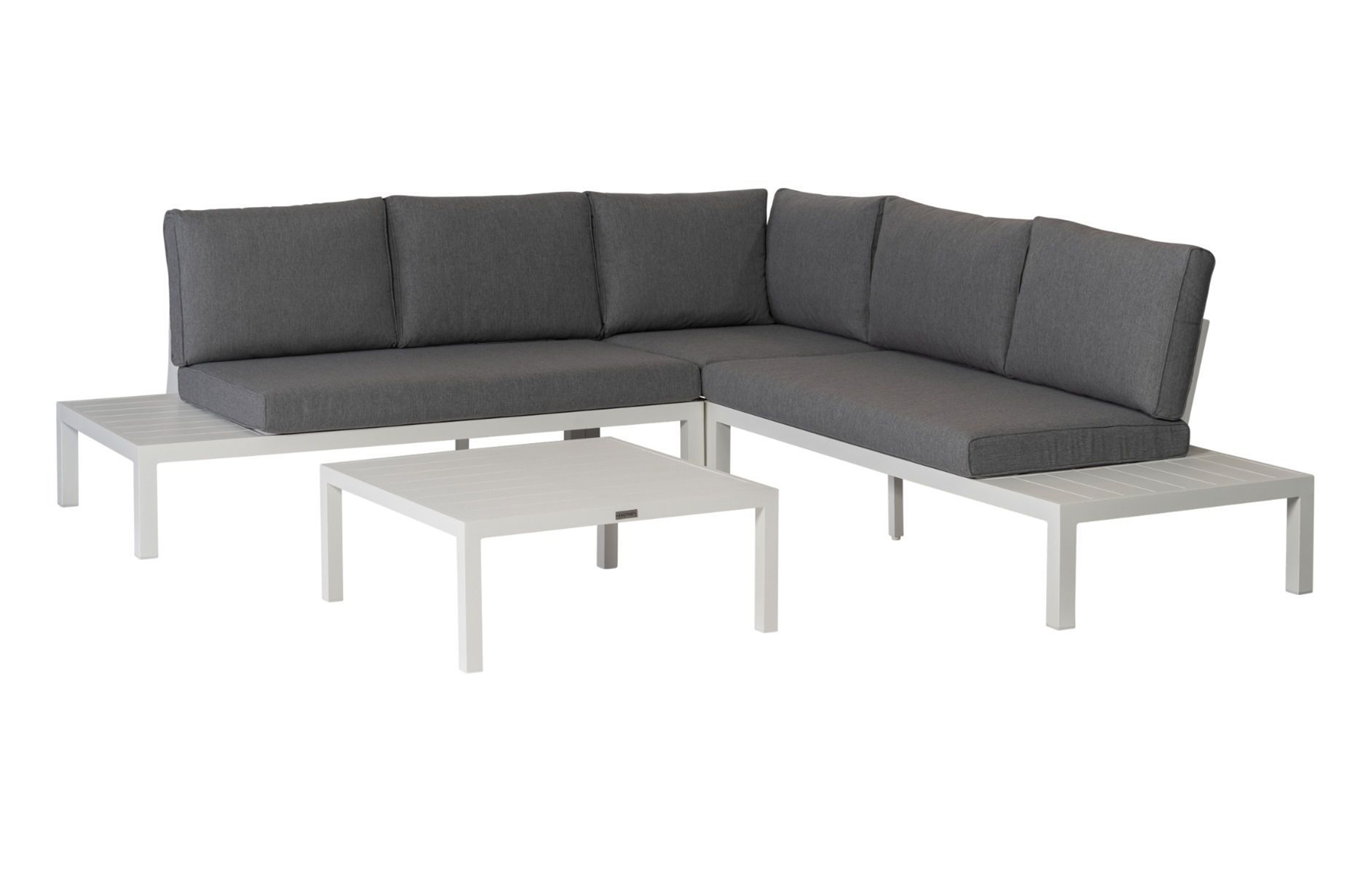 EXOTAN La Vida loungesæt, inkl. hynder - antracitgrå stof og hvid aluminium