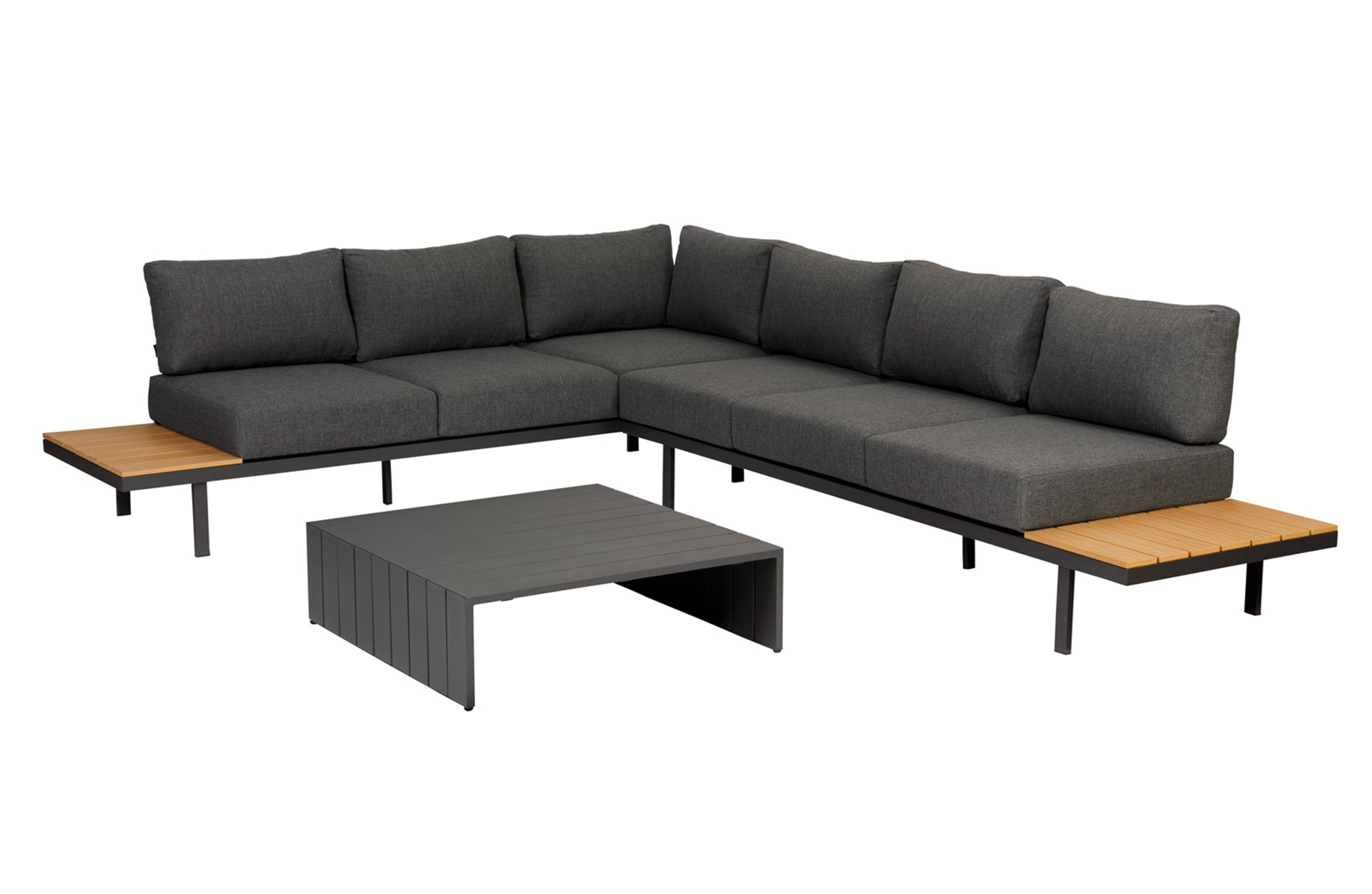 EXOTAN Bari loungesæt til haven, m. bord og hynder – antracitgrå stof, polywood og aluminium