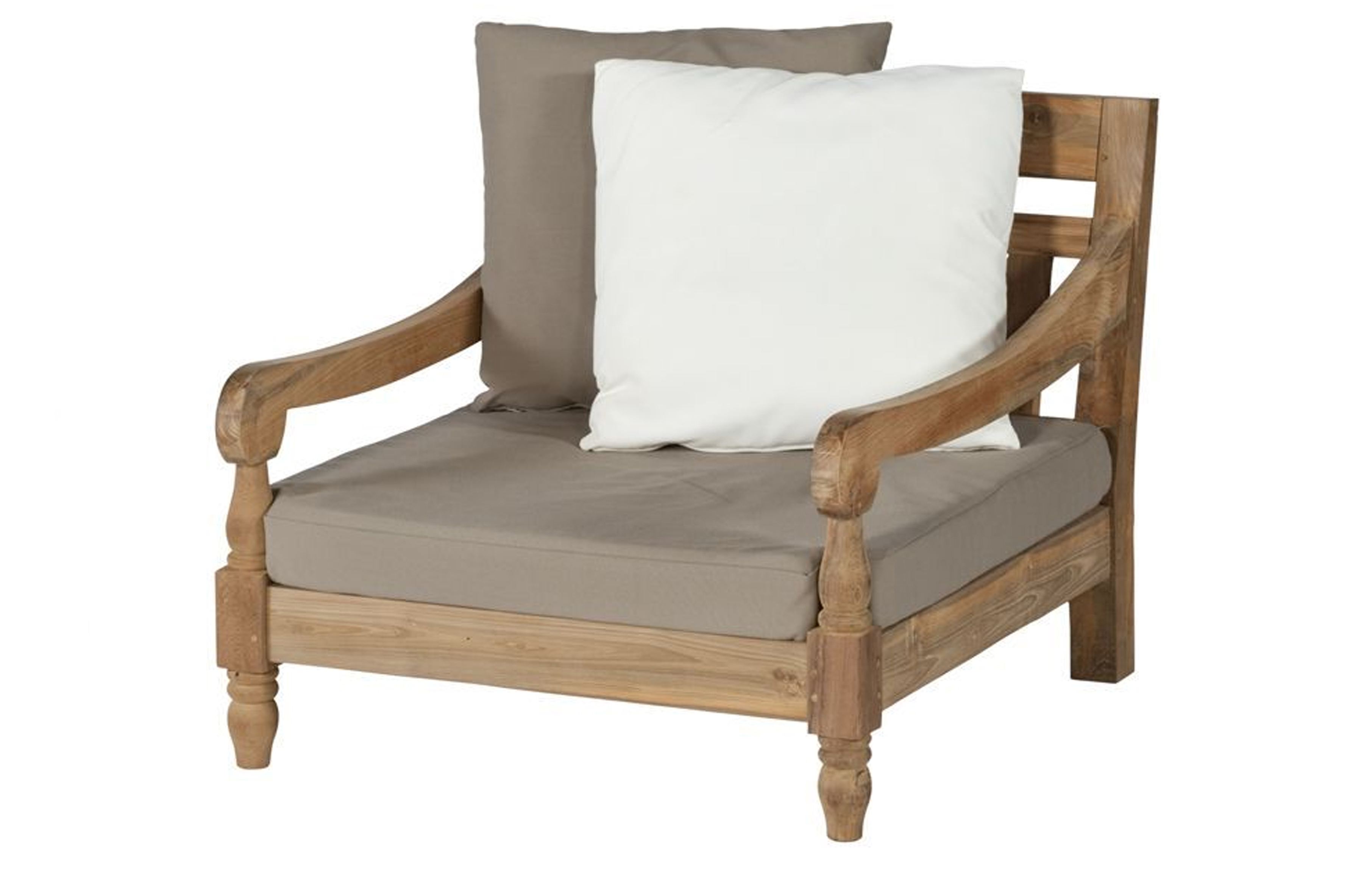 EXOTAN Kawang loungestol til haven - taupe stof og genbrugt teaktræ