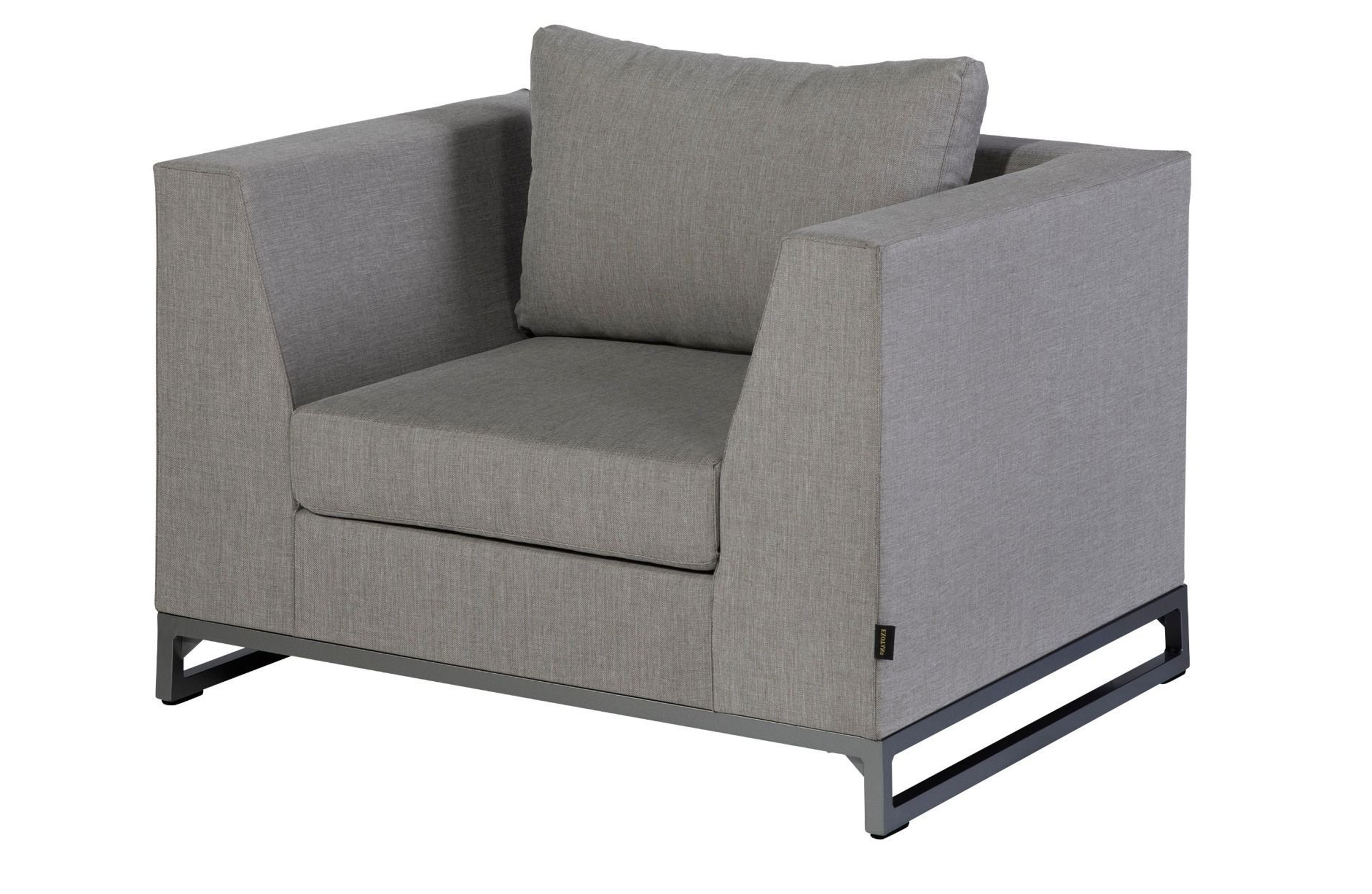 EXOTAN Rhodos loungestol til haven, m. armlæn - taupe stof og aluminium