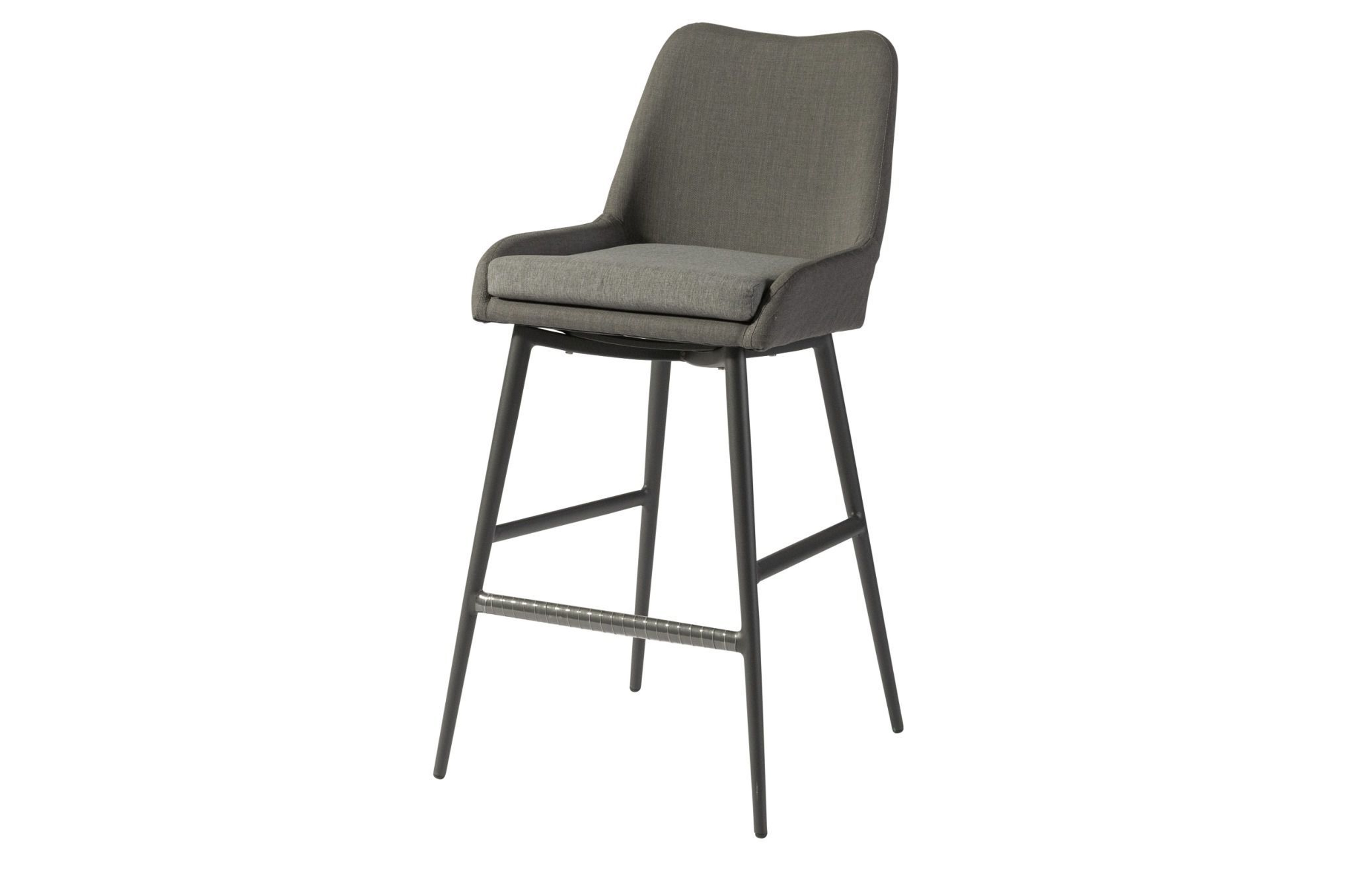 EXOTAN Domino barstol til haven, m. ryglæn og fodstøtte - stengrå stof og aluminium