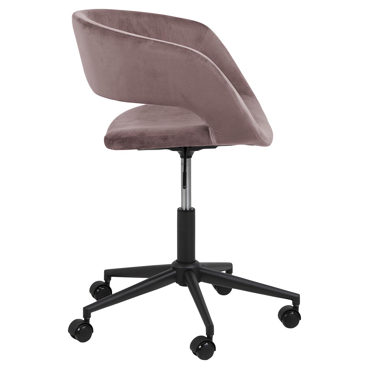 ACT NORDIC Grace skrivebordsstol, m. armlæn og hjul- rosa stof og sort metal