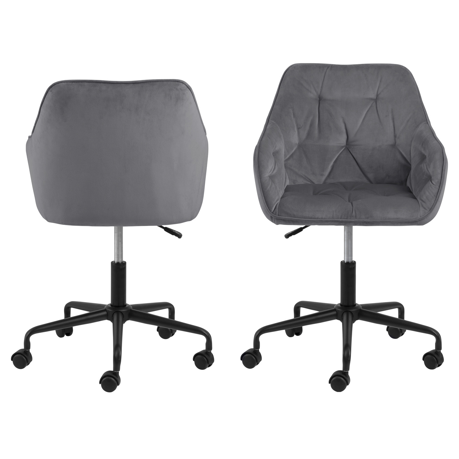 ACT NORDIC Brooke skrivebordsstol, m. armlæn - mørkegrå polyester og sort metal