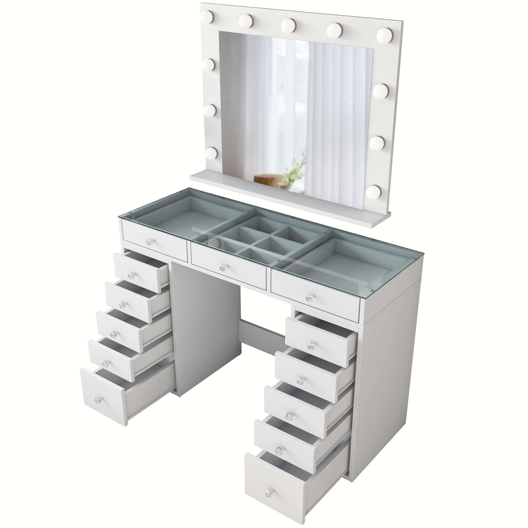 NordvÄrk Bj118 Makeup Bord Spejl Lys Skuffer Hvid Melamin 120x44