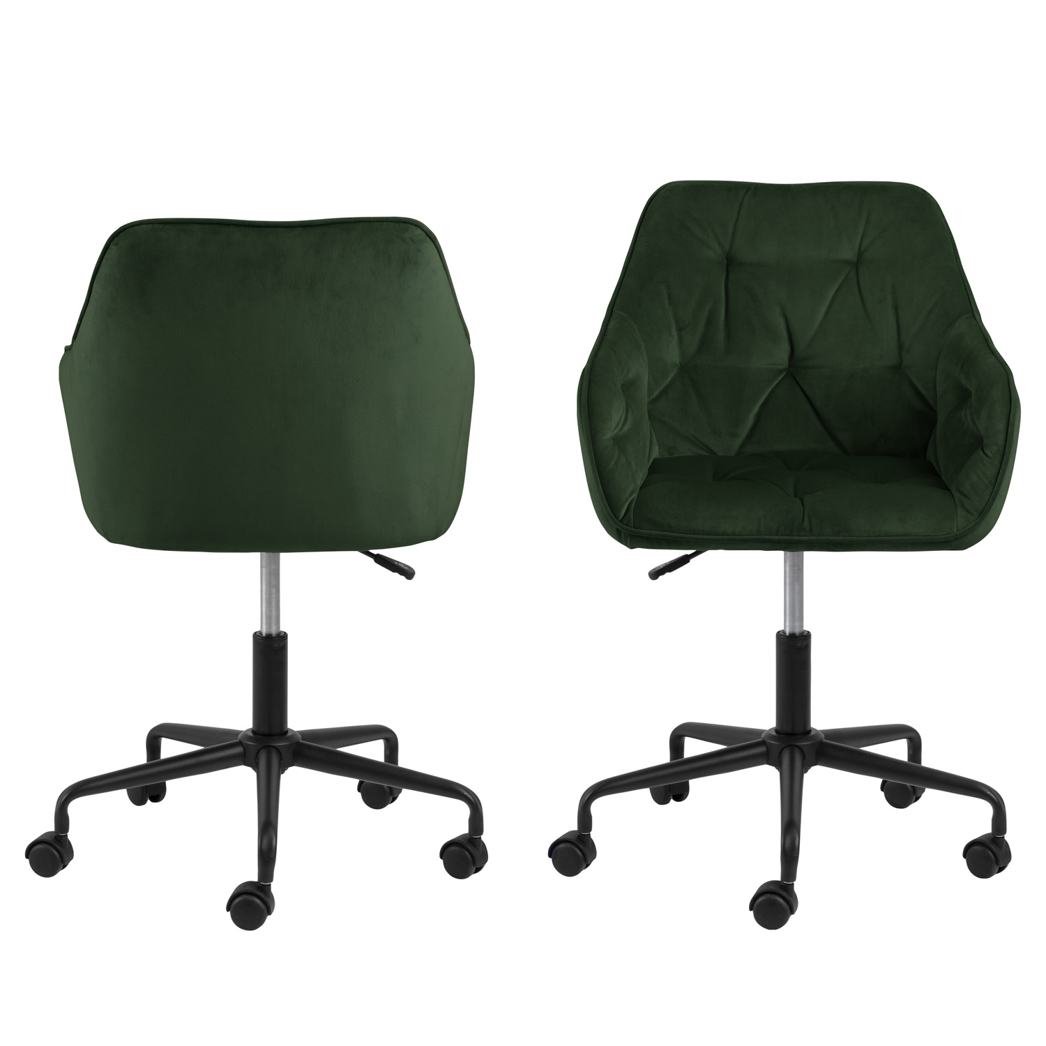 ACT NORDIC Brooke skrivebordsstol, m. armlæn - grøn polyester og sort metal