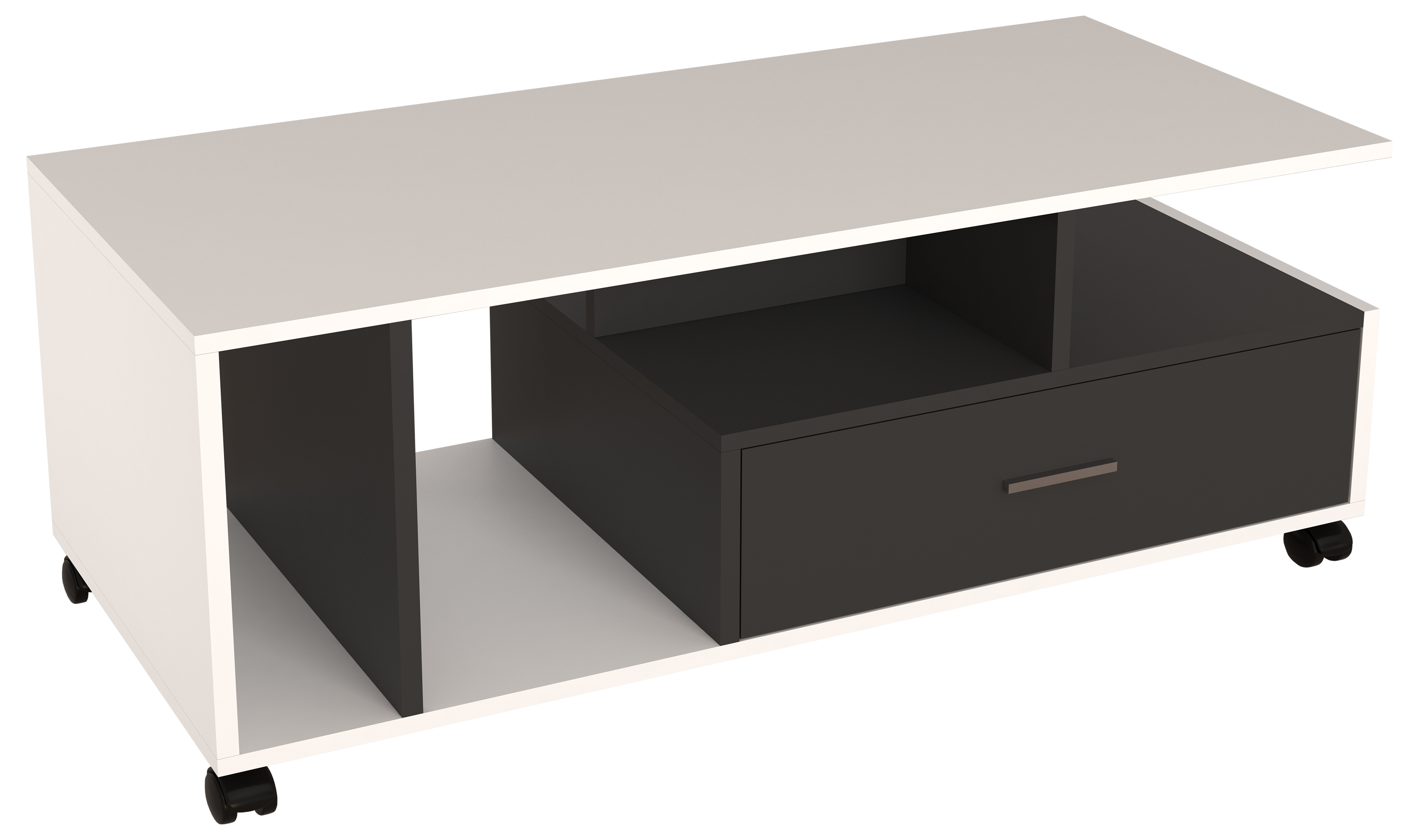 VCM NORDIC Silus sofabord, m. 1 låda och hjul - vit och antracitgrå trä