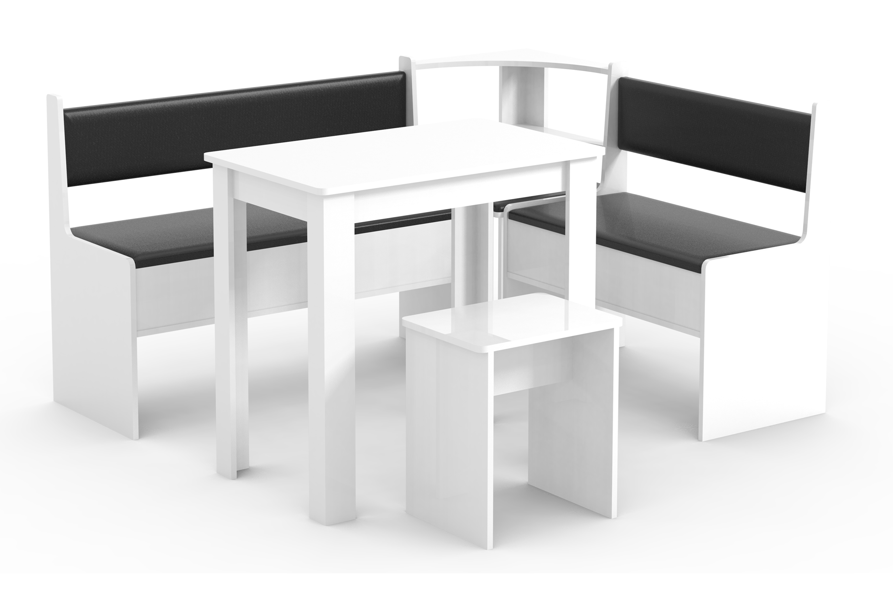 VCM NORDIC Esal Mini hjørnebænksæt, m. 1 bord, 2 bænke, 1 taburet - hvid træ