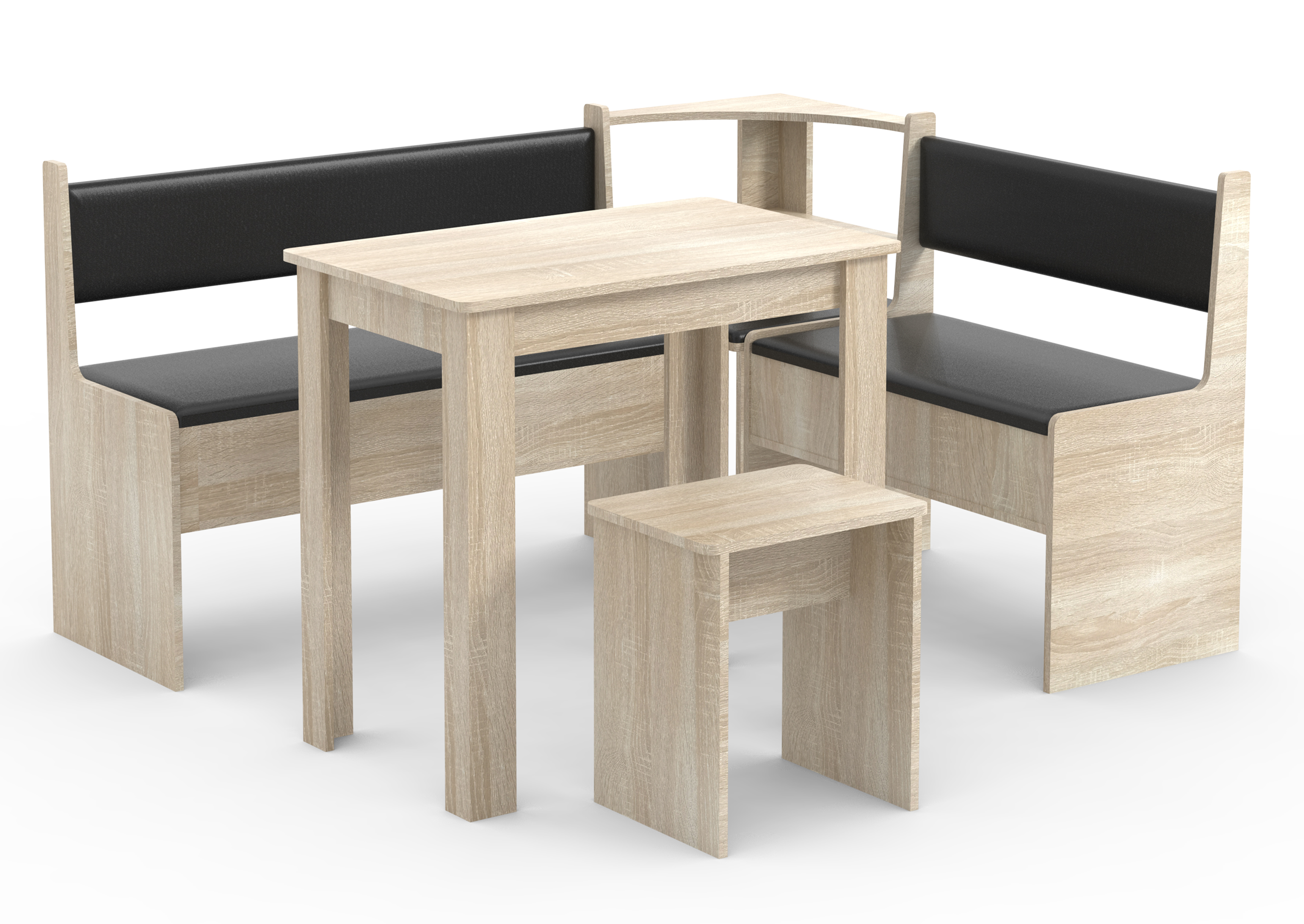 VCM NORDIC Esal Mini hjørnebænksæt, m. 1 bord, 2 bænke, 1 taburet - natur træ