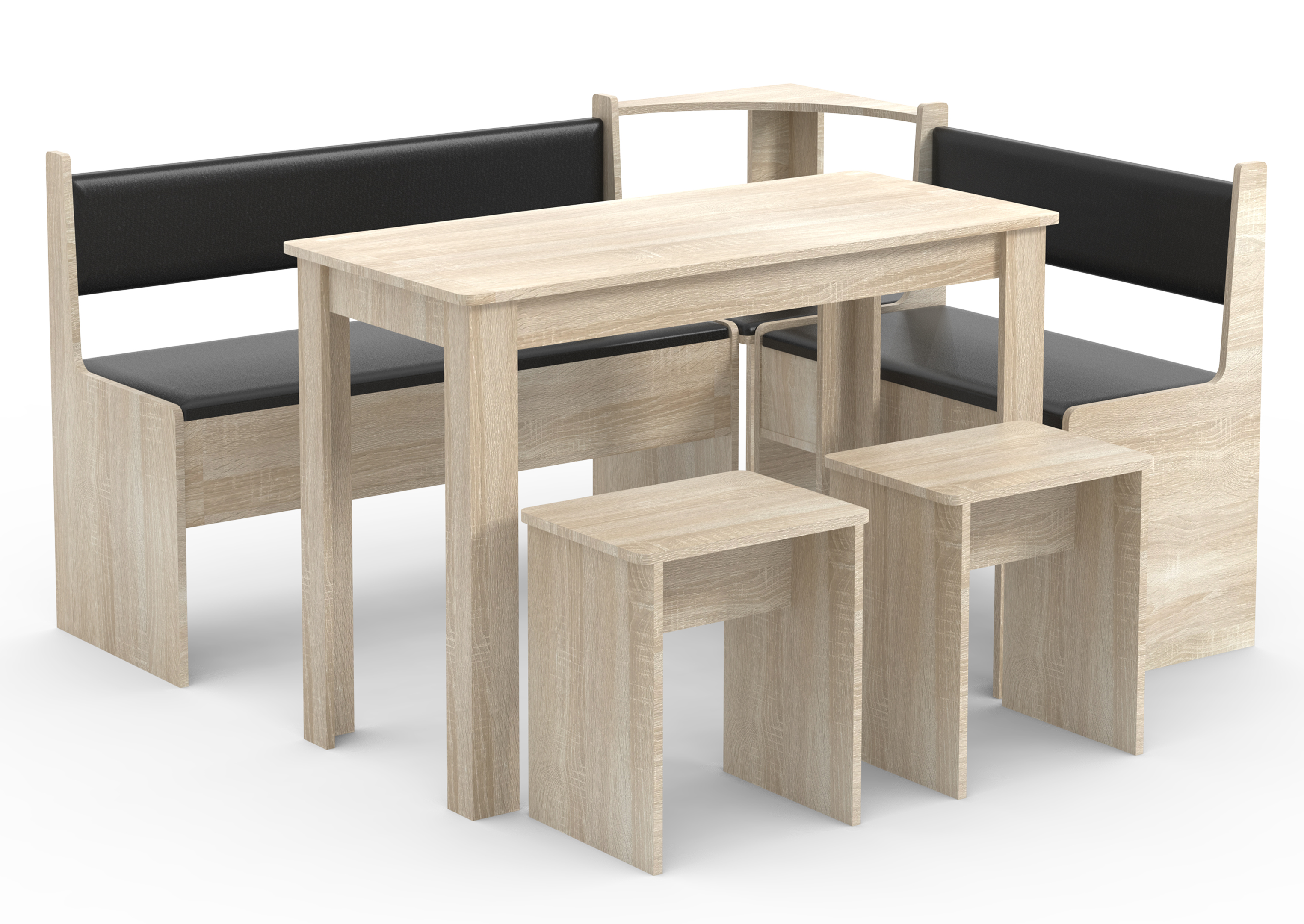 VCM NORDIC Esal Maxi hjørnebænksæt, m. 1 bord, 2 bænke, 2 taburetter - natur træ