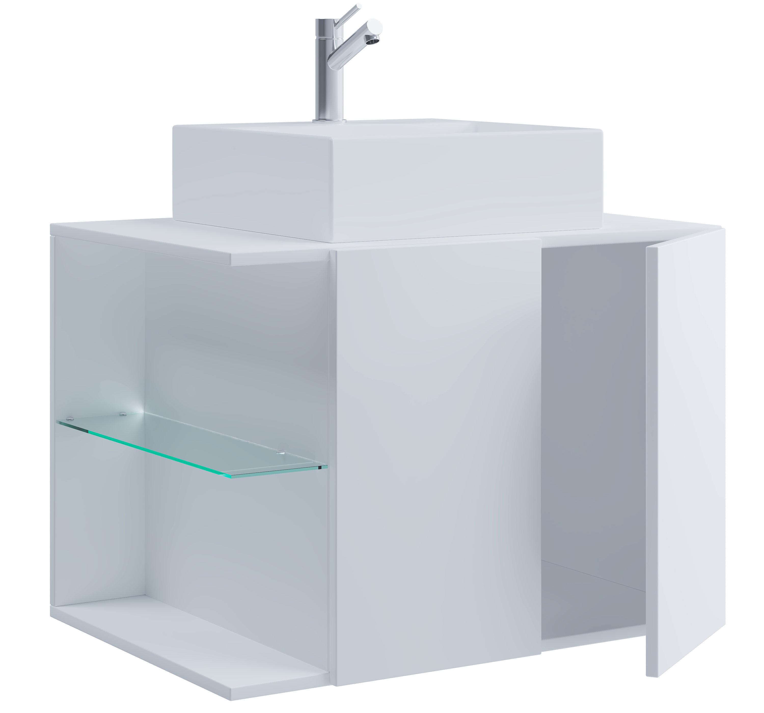 VCM NORDIC Hausa 2 Türen 73 2-delt gæstevaskeplads, m. håndvask, 2 låger, 1 glashylde - hvid melamin