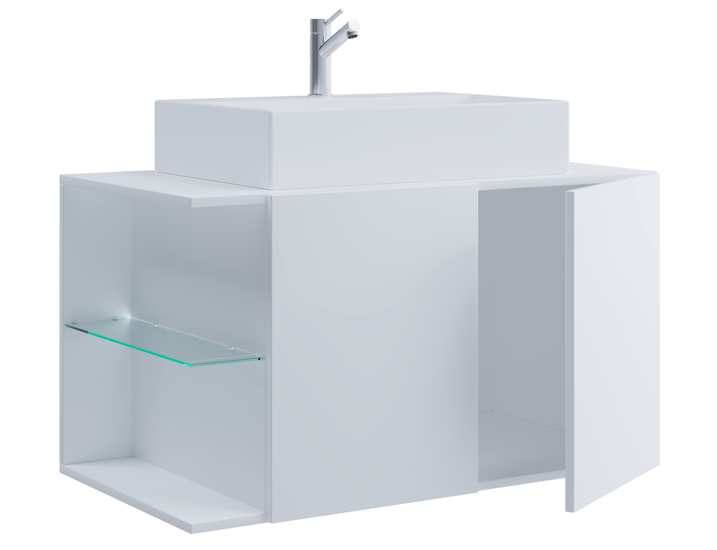 VCM NORDIC Hausa 2 Türen 93 2-delt gæstevaskeplads, m. håndvask, 2 låger, 1 glashylde - hvid melamin