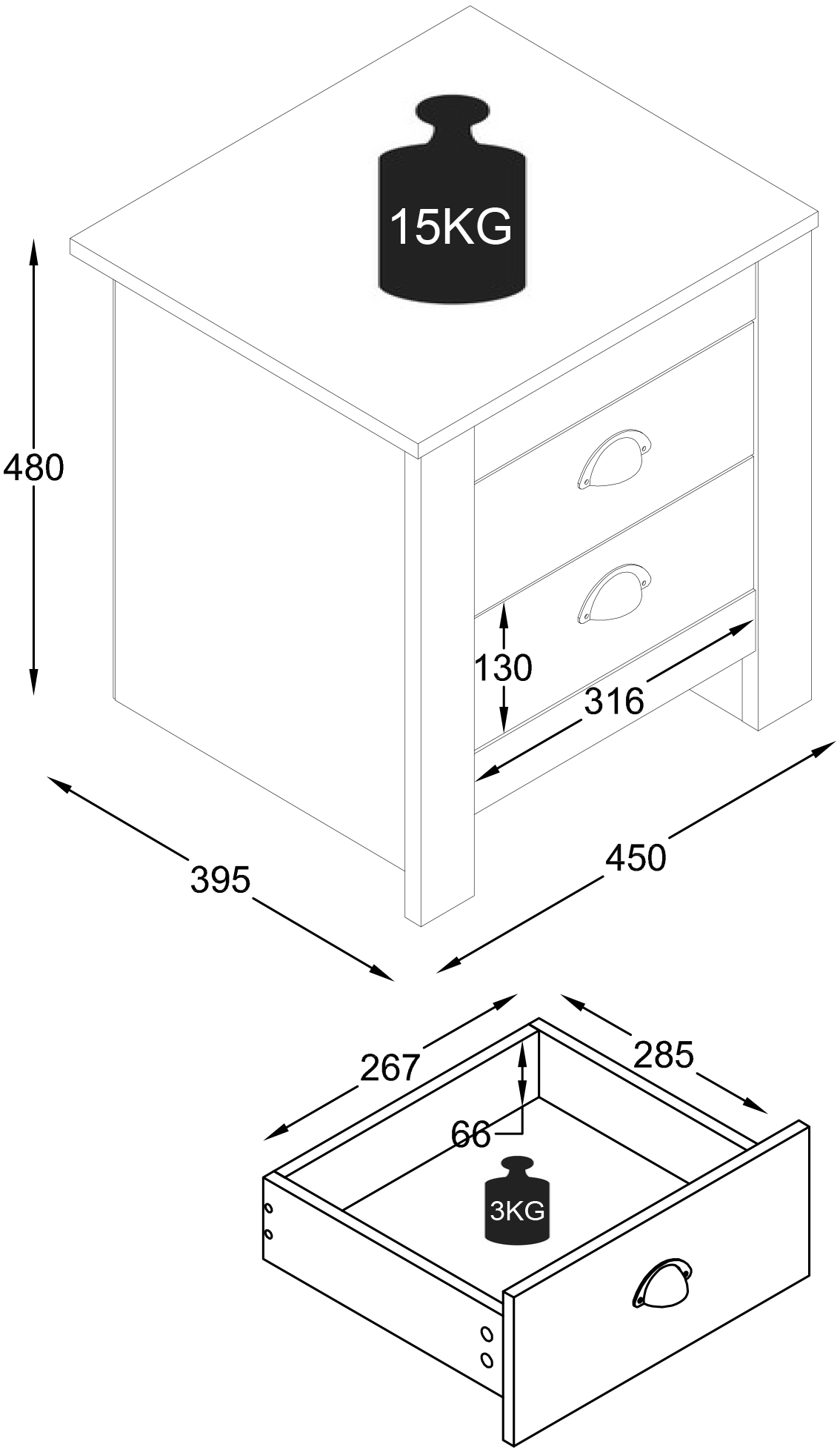 VCM NORDIC Balusa sengebord, m. 2 skuffer, produktbillede 2 af 5, Sengeborde hos HomeNordic