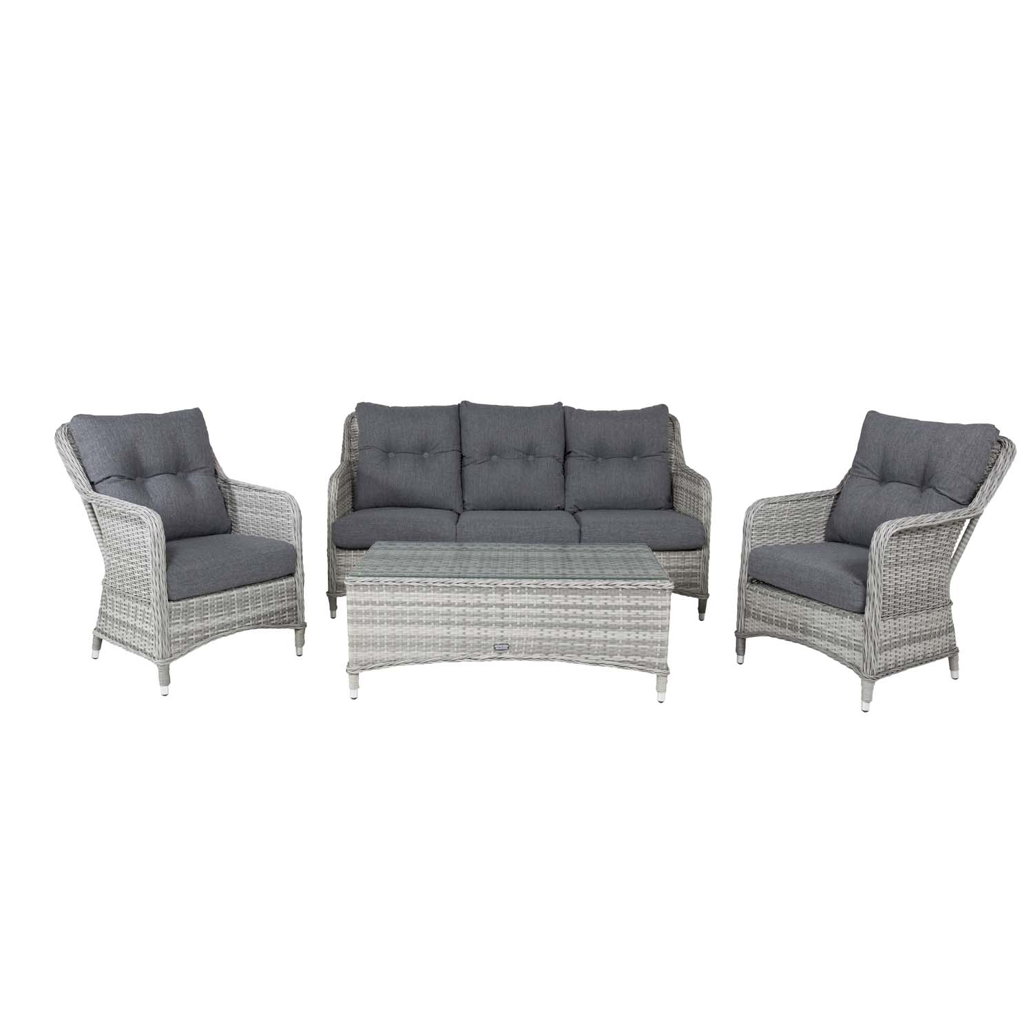 VENTURE DESIGN Vikelund sofa havesæt m. grå hynder - grå rattan og aluminium