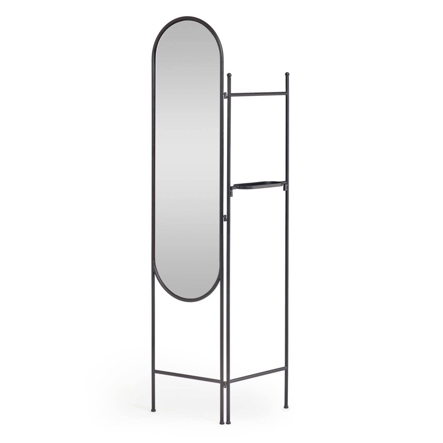 LAFORMA Vaniria rumdeler, m. spejl og hylde - spejlglas og sort stål (82x183)