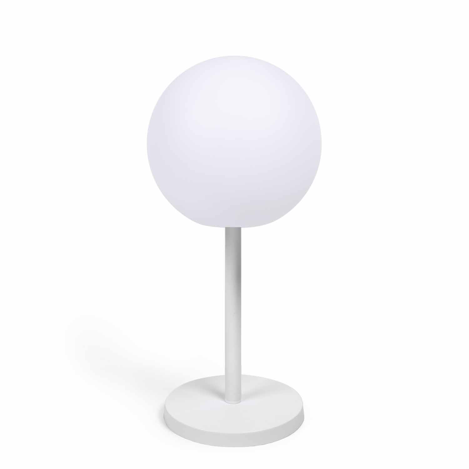 Køb LAFORMA Dinesh bordlampe, ledningsfri – hvid polyethylen og hvid stål (Ø30)