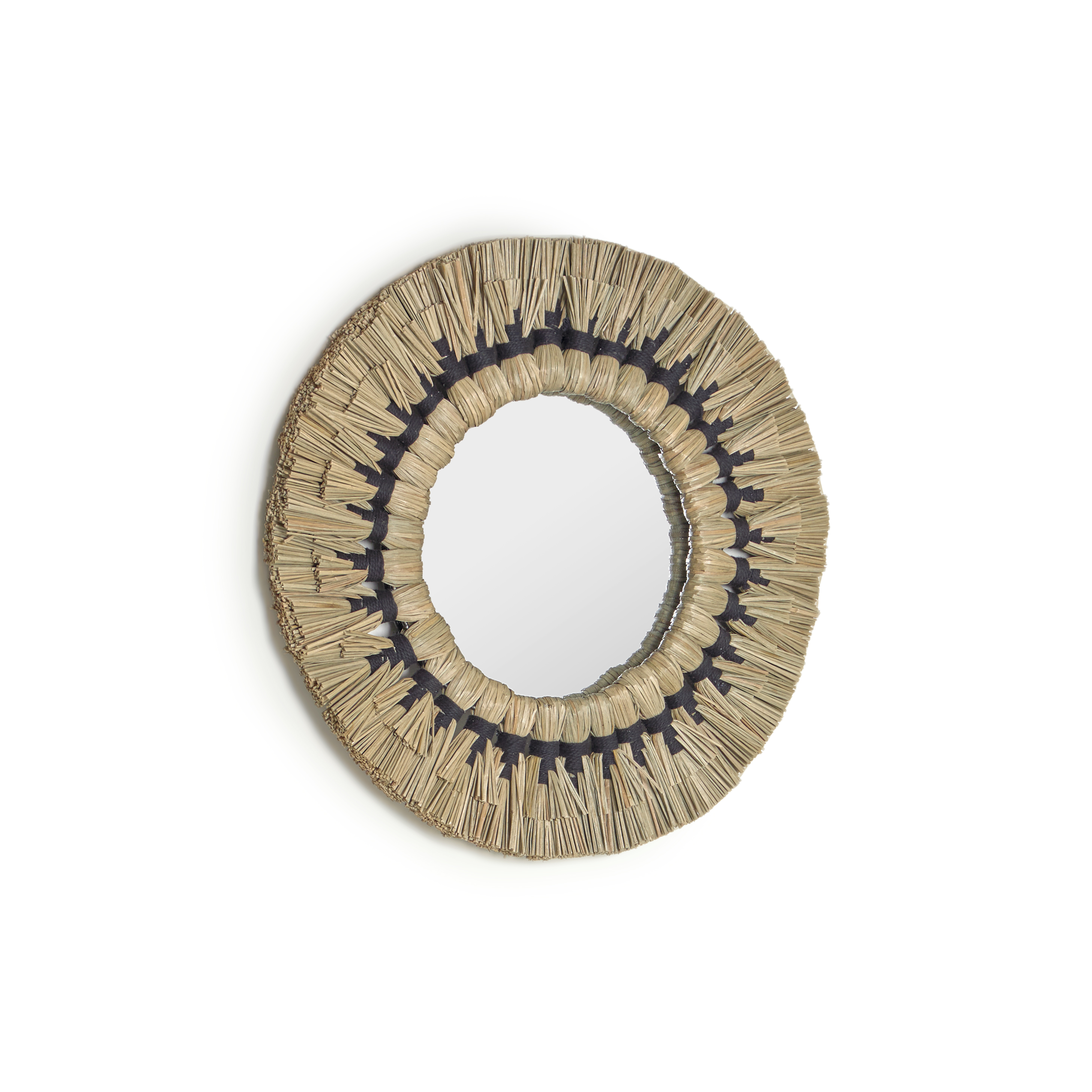 LAFORMA Akila vægspejl, rund - spejlglas, natur naturfibre og sort bomuldssnor (Ø40)