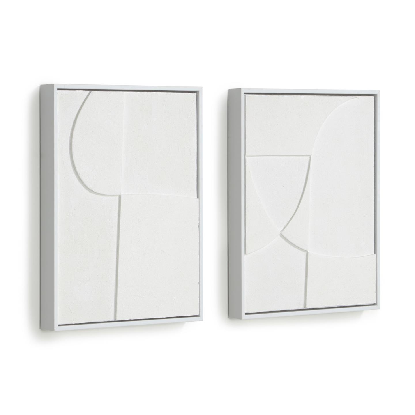 LAFORMA Beija maleri, rektangulær - hvid akrylmaling på lærred (32x42) (sæt med 2)