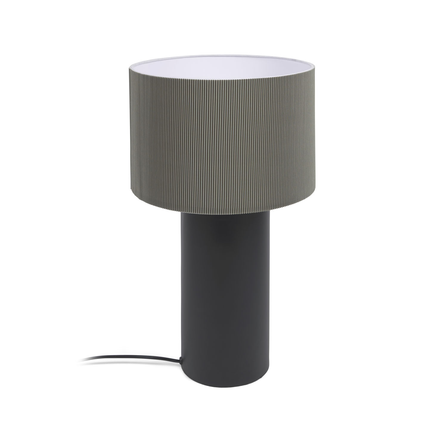 LAFORMA Domicina bordlampe, rund - grå linned og sort metal (Ø30)