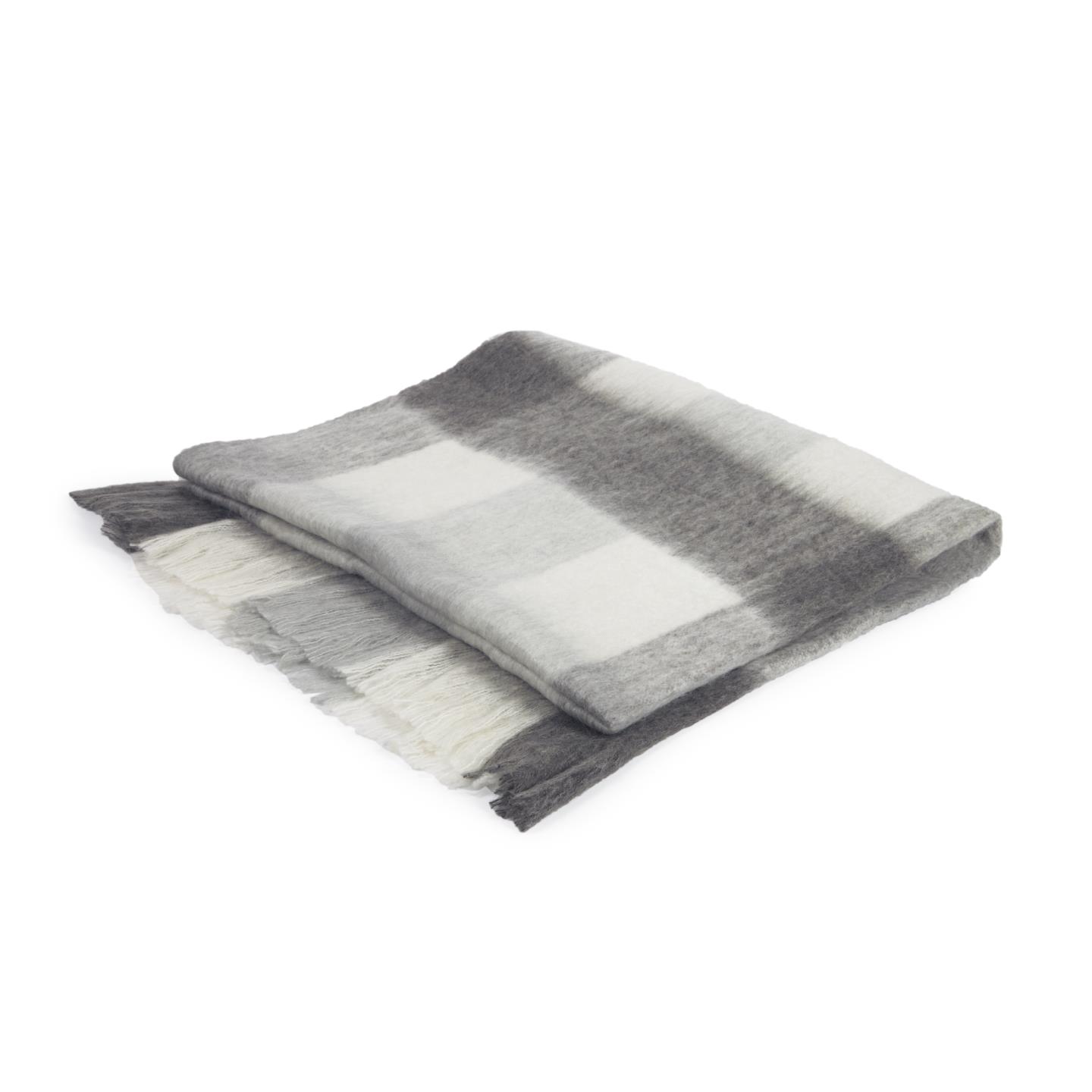 LAFORMA Catarina plaid - hvid og grå uld/polyester/akryl (125x150)