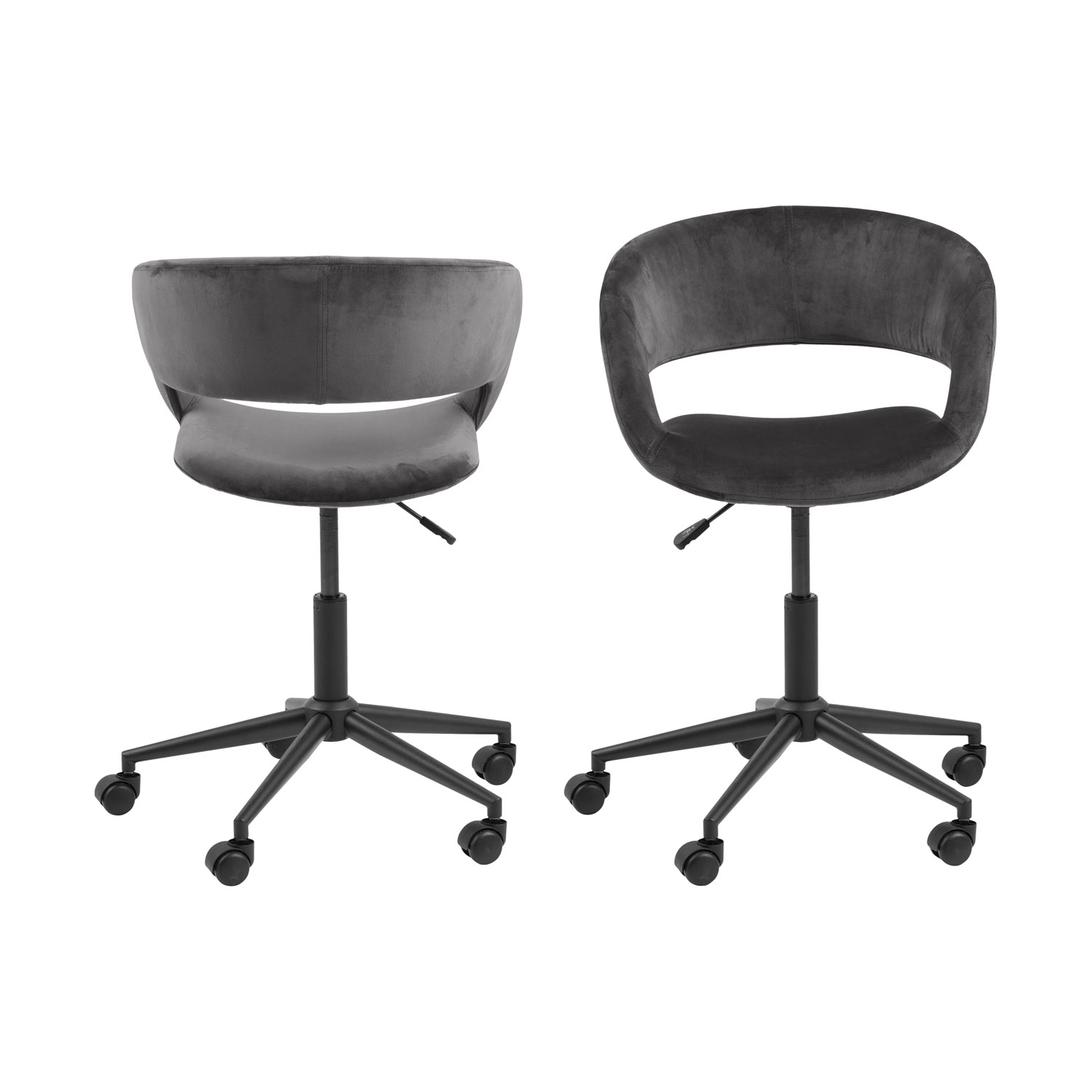 ACT NORDIC Grace skrivebordsstol m. armlæn og bløde hjul - mørkegrå stof og sort metal