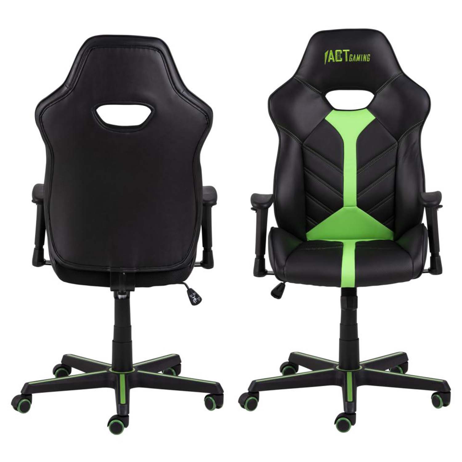 Billede af ACT NORDIC Cobblestone gamer stol, m. justerbare armlæn - grøn/sort PU og grøn/sort nylon